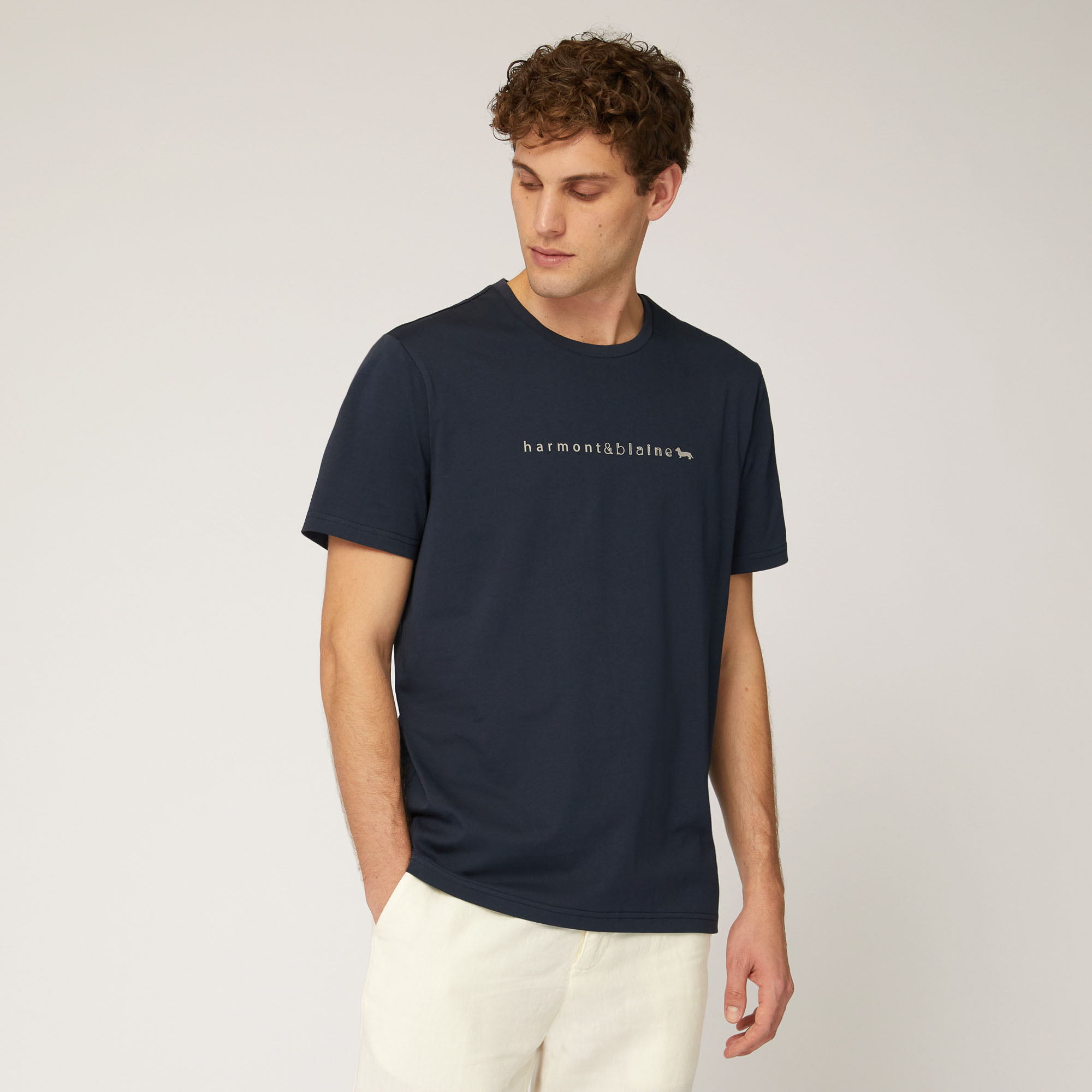 T-Shirt Con Lettering E Logo, Blu Navy, large image number 0