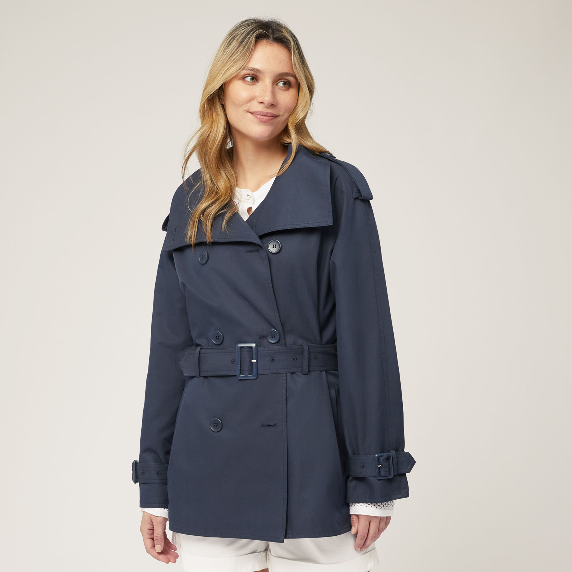 Trench In Misto Cotone, Blu Navy, large image number 0