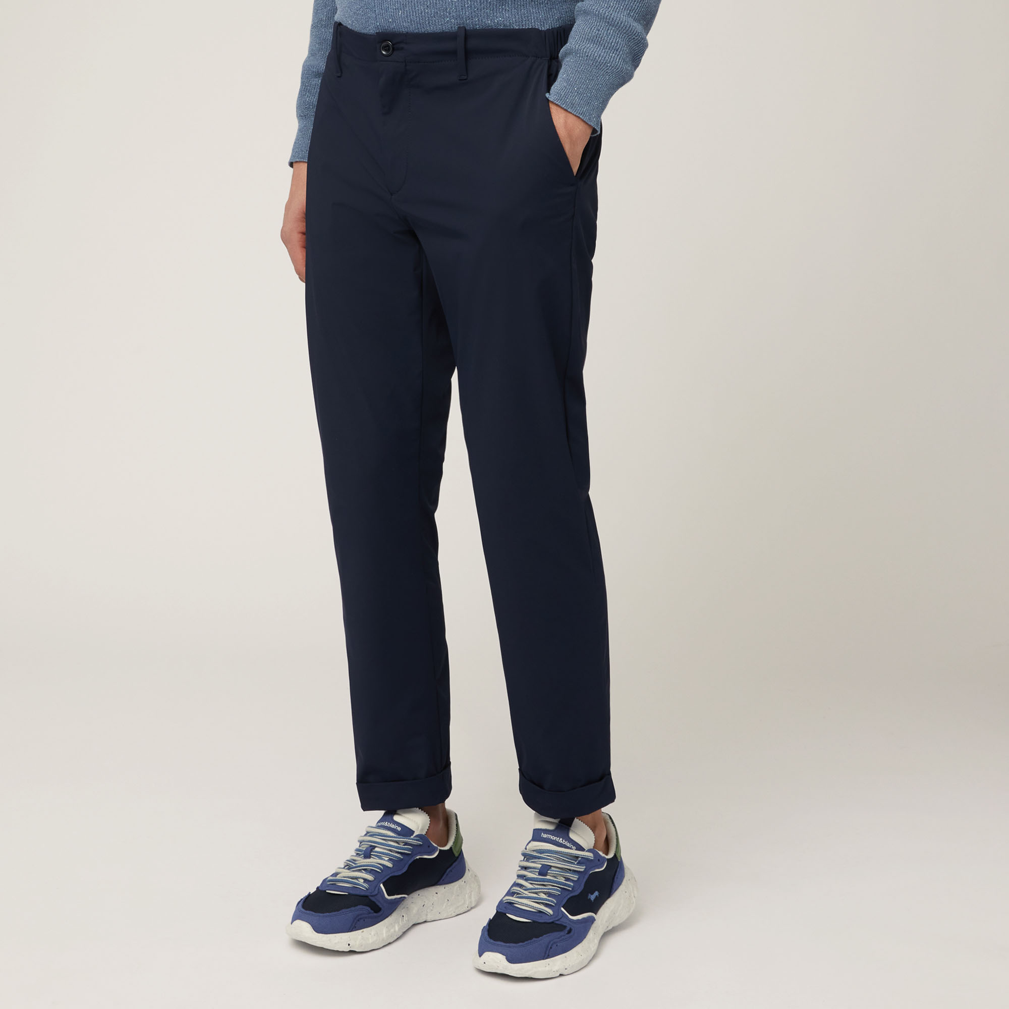 Pantaloni Chino Con Elastico, Blu Navy, large image number 0