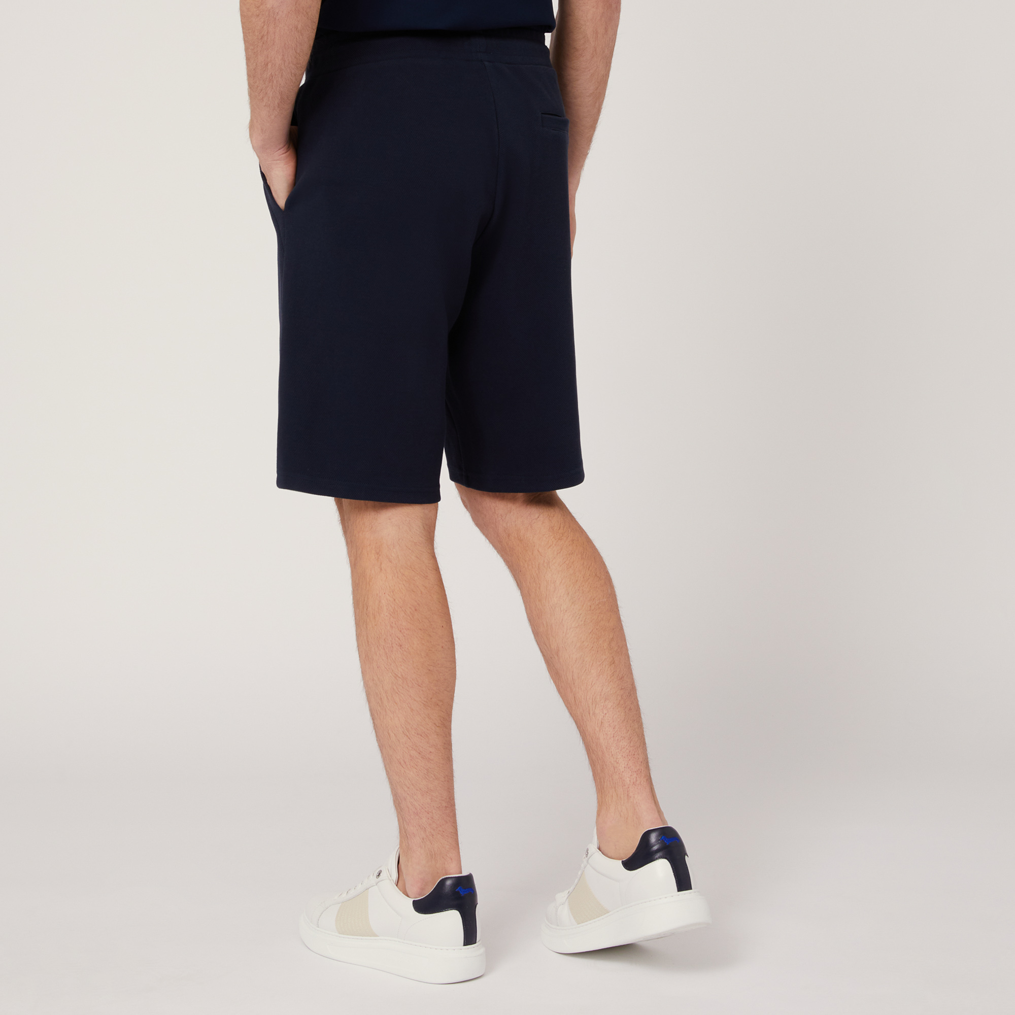 Shorts In Cotone Stretch Con Tasca Posteriore, Blu Navy, large image number 1