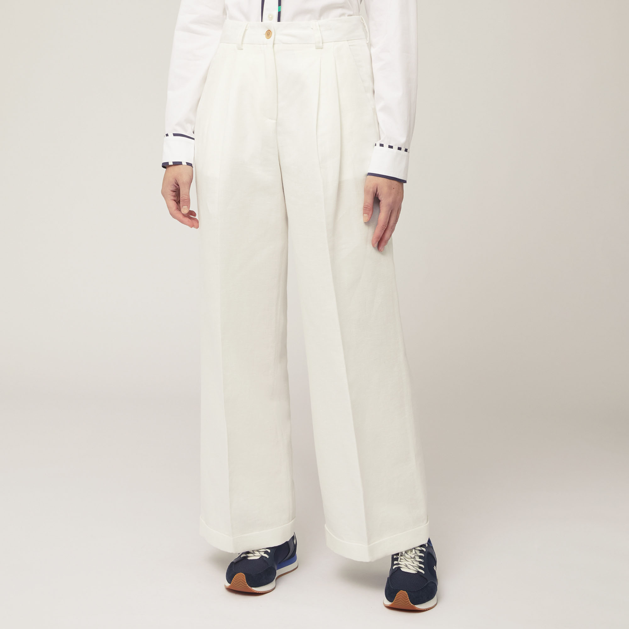 Pantaloni Con Piega, Bianco, large image number 0