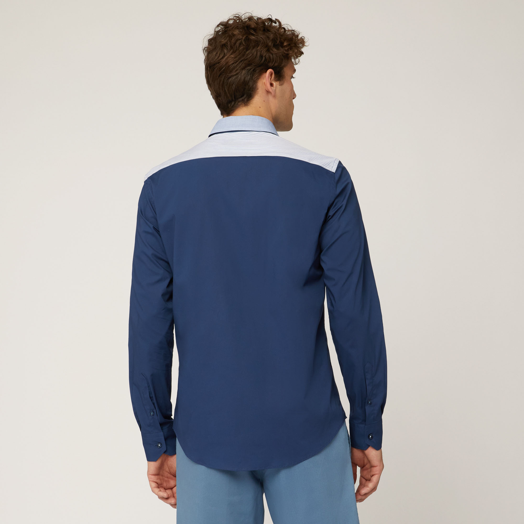Camicia In Cotone Stretch Con Lettering Applicato, Blu, large image number 1