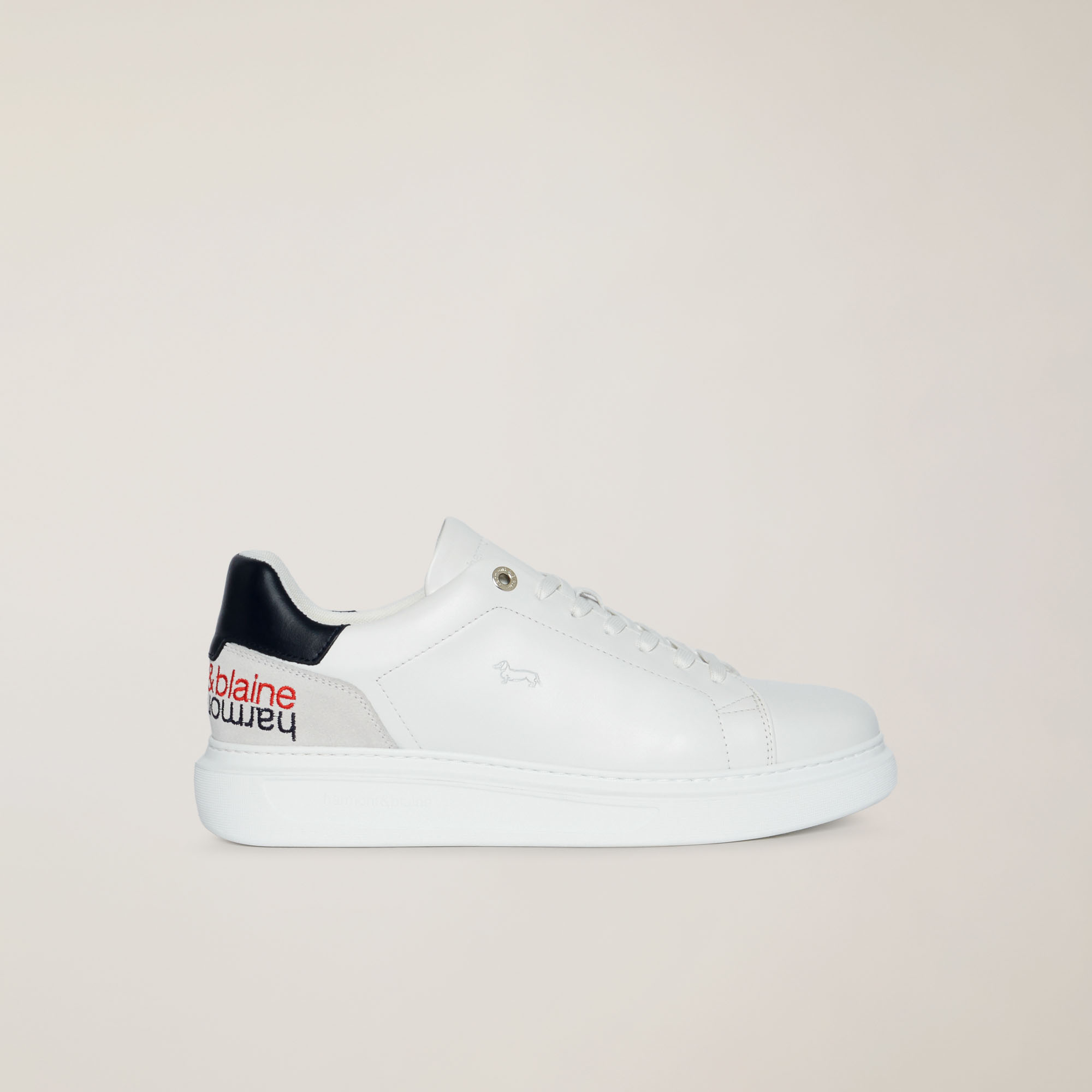 Sneaker In Pelle Con Scritta, Bianco/Blu, large image number 0