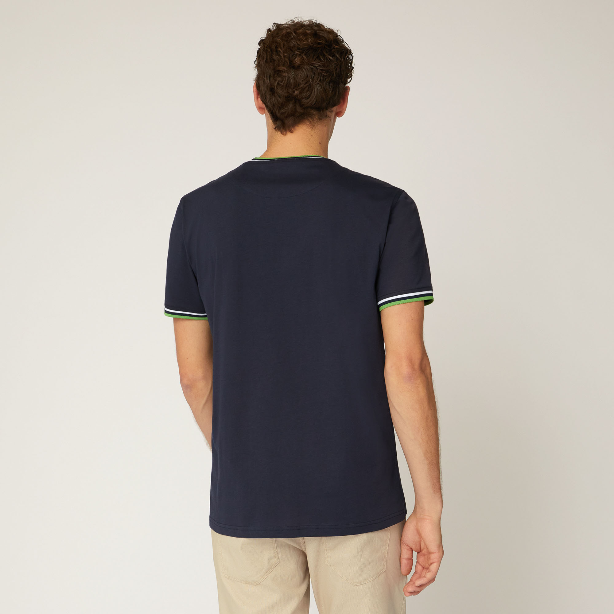 T-Shirt Con Dettagli Rigati, Blu Navy, large image number 1