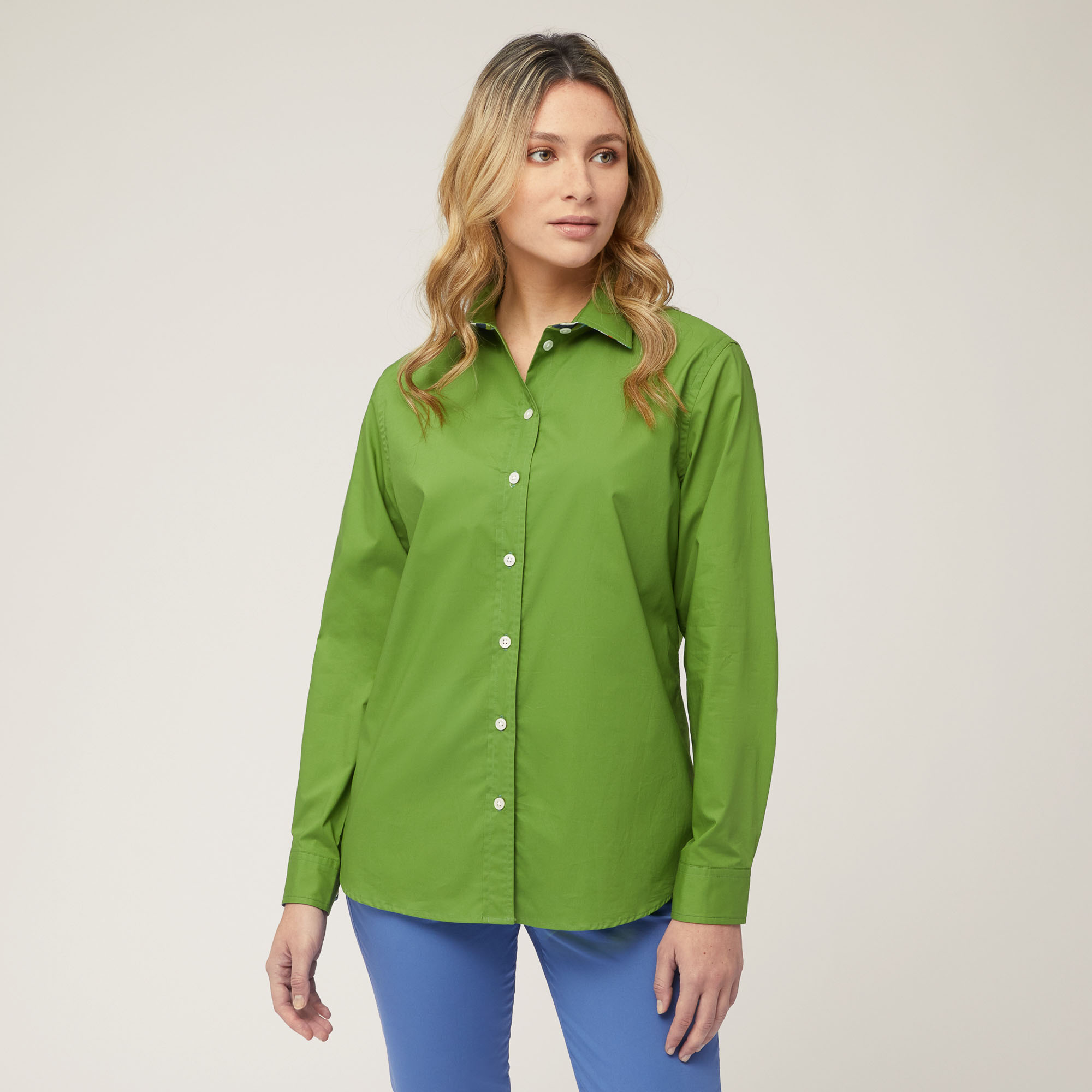 Camicia Con Contrasti Interni, Verde, large image number 0