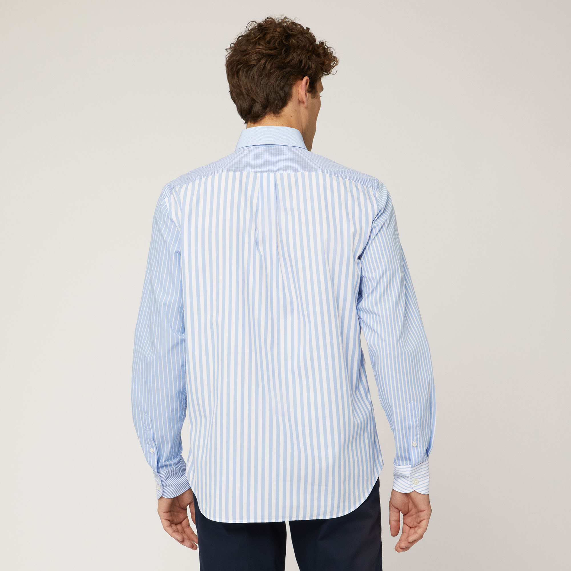 Camicia Patchwork In Popeline Di Cotone, Azzurro, large image number 1