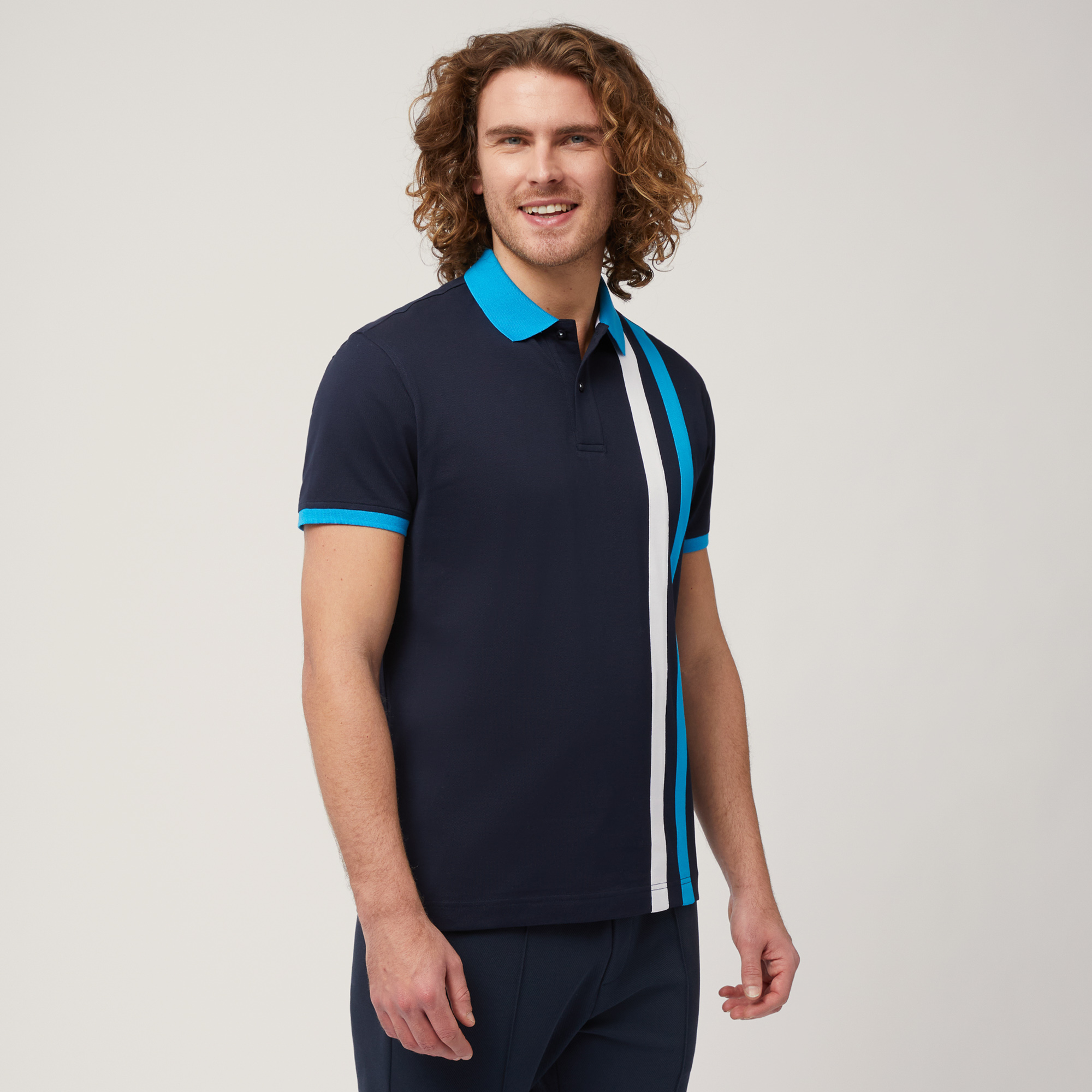 Polo Con Fasce A Contrasto, Blu Navy, large image number 0