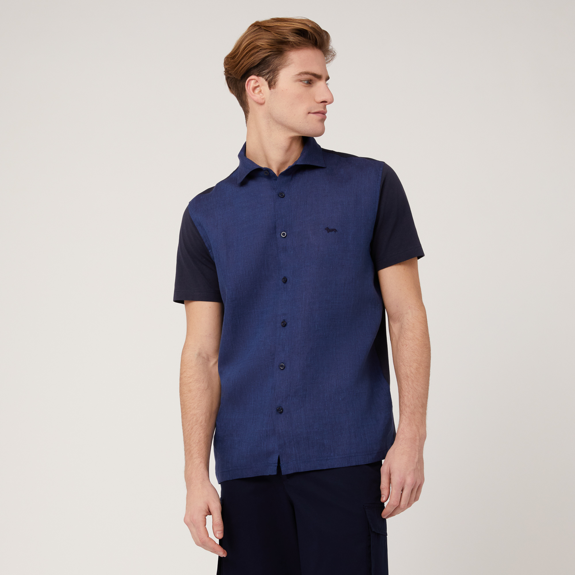 Polo Camicia In Cotone E Lino, Blu Navy, large image number 0