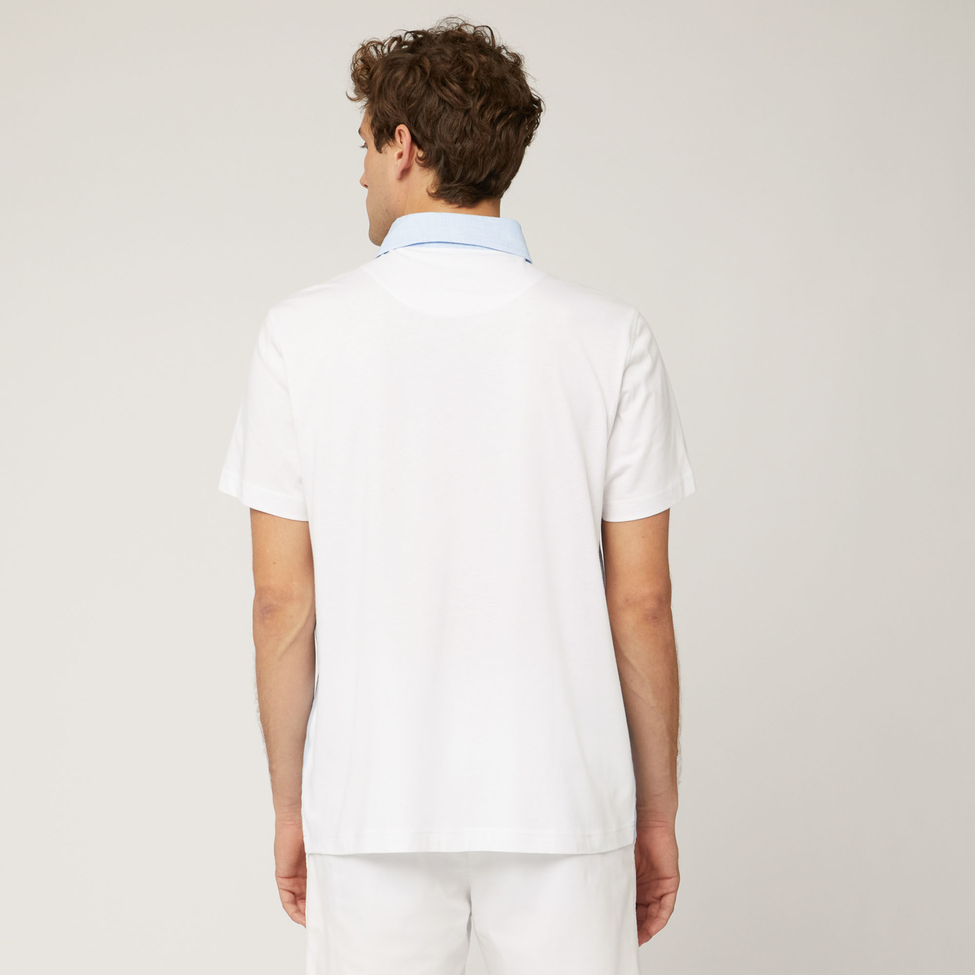 Polo Camicia In Cotone E Lino, Bianco, large image number 1