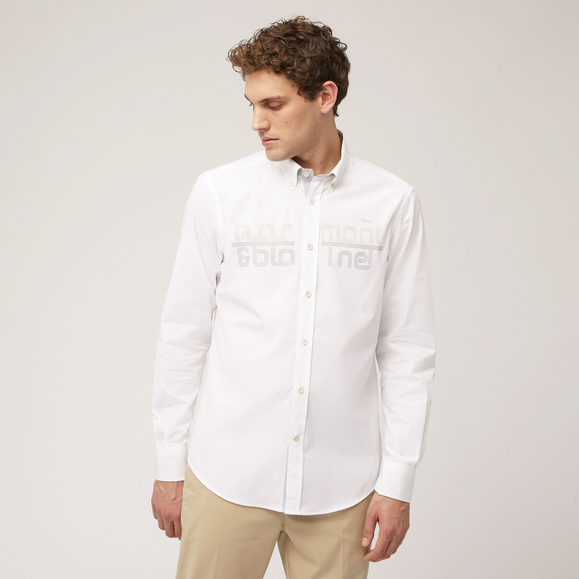 Camicia In Cotone Con Logo Effetto 3D, Bianco, large image number 0