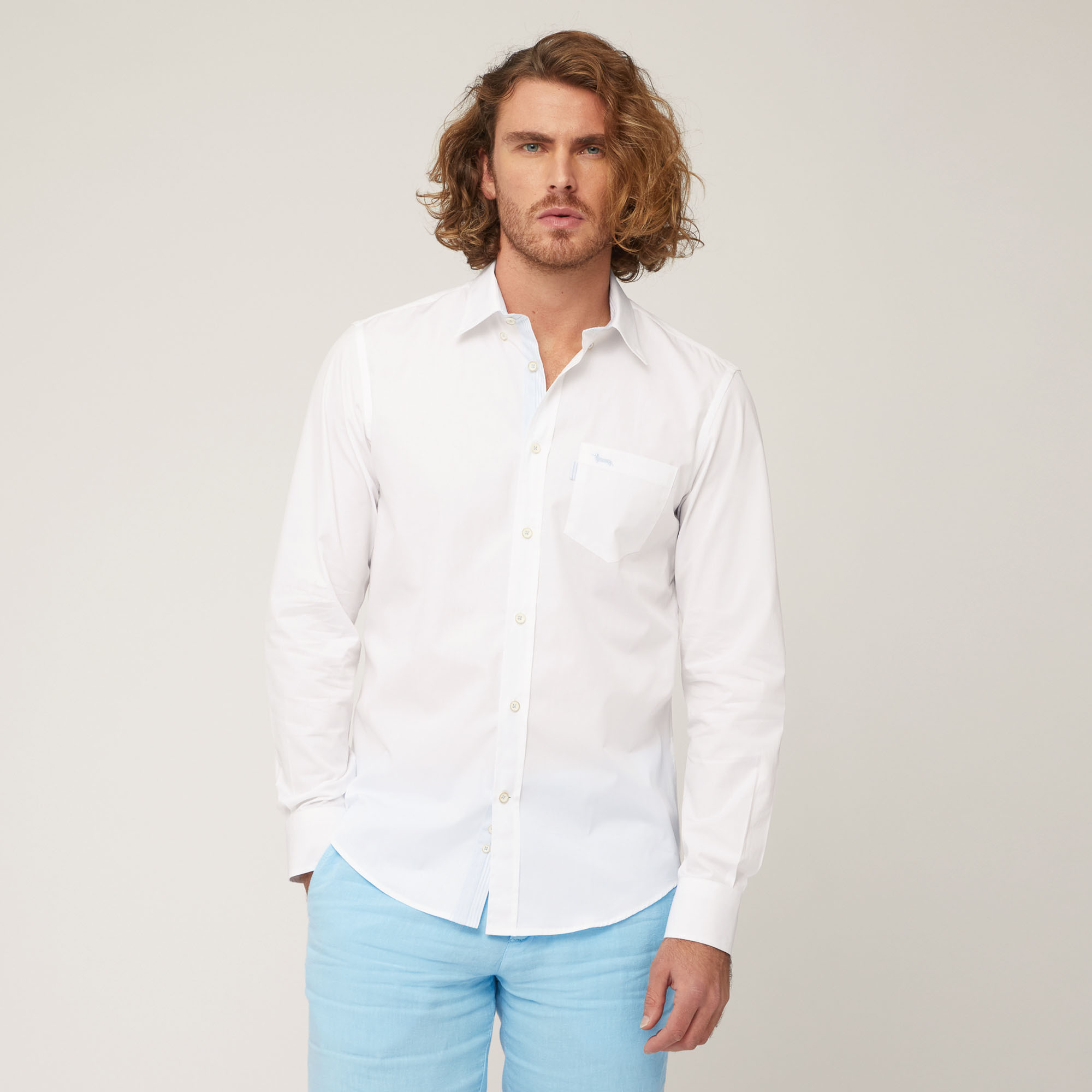 Camicia In Cotone Con Taschino, Bianco, large image number 0