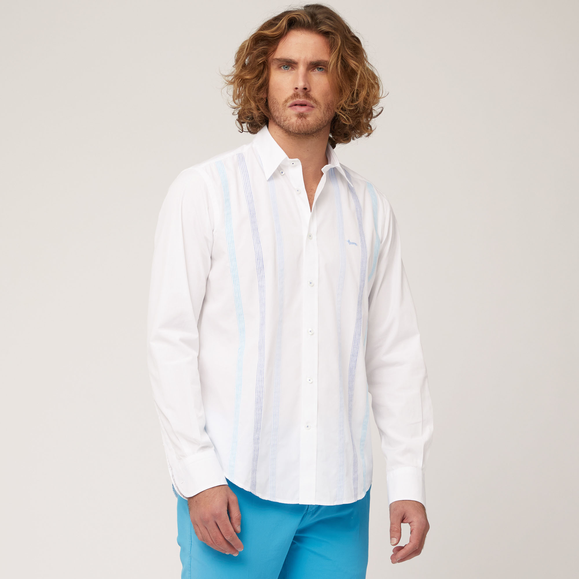 Camicia In Cotone Con Fasce Rigate, Bianco, large image number 0