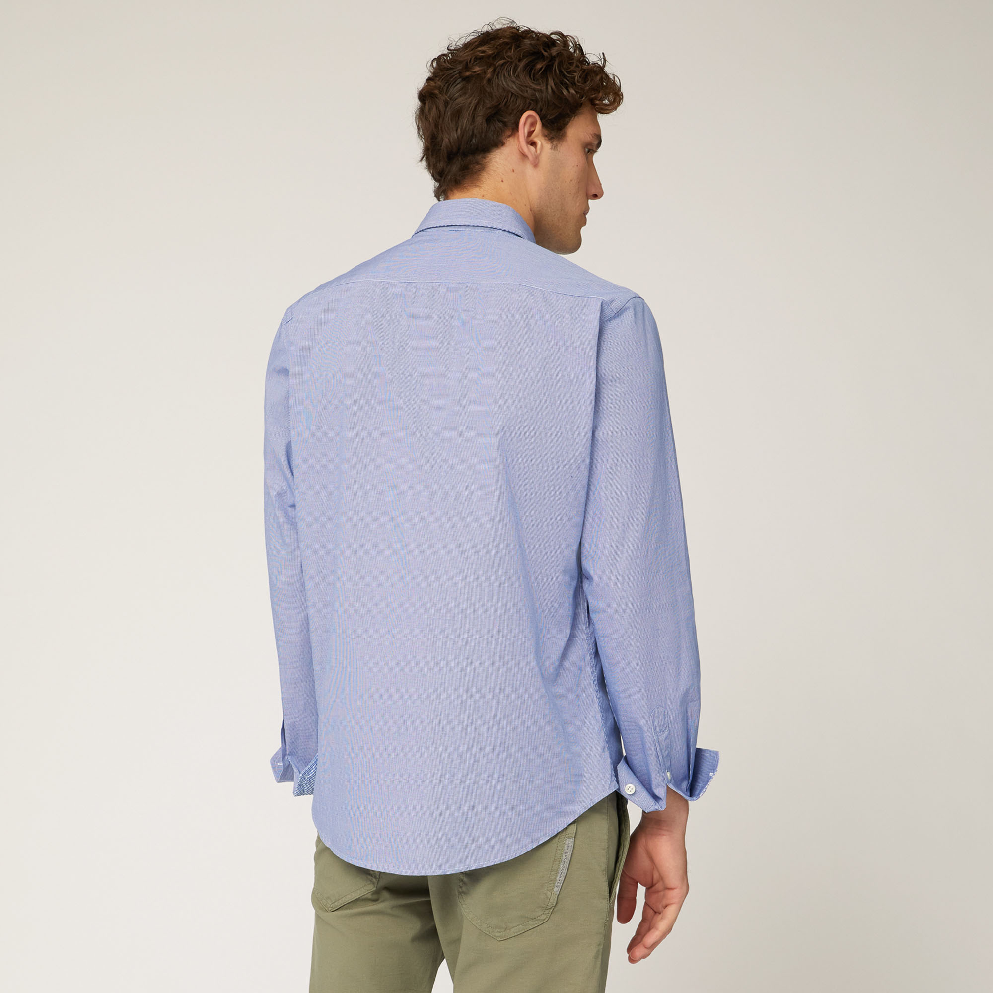 Camicia In Popeline Di Cotone Organico Con Micro Motivo All-Over, Blu Navy, large image number 1