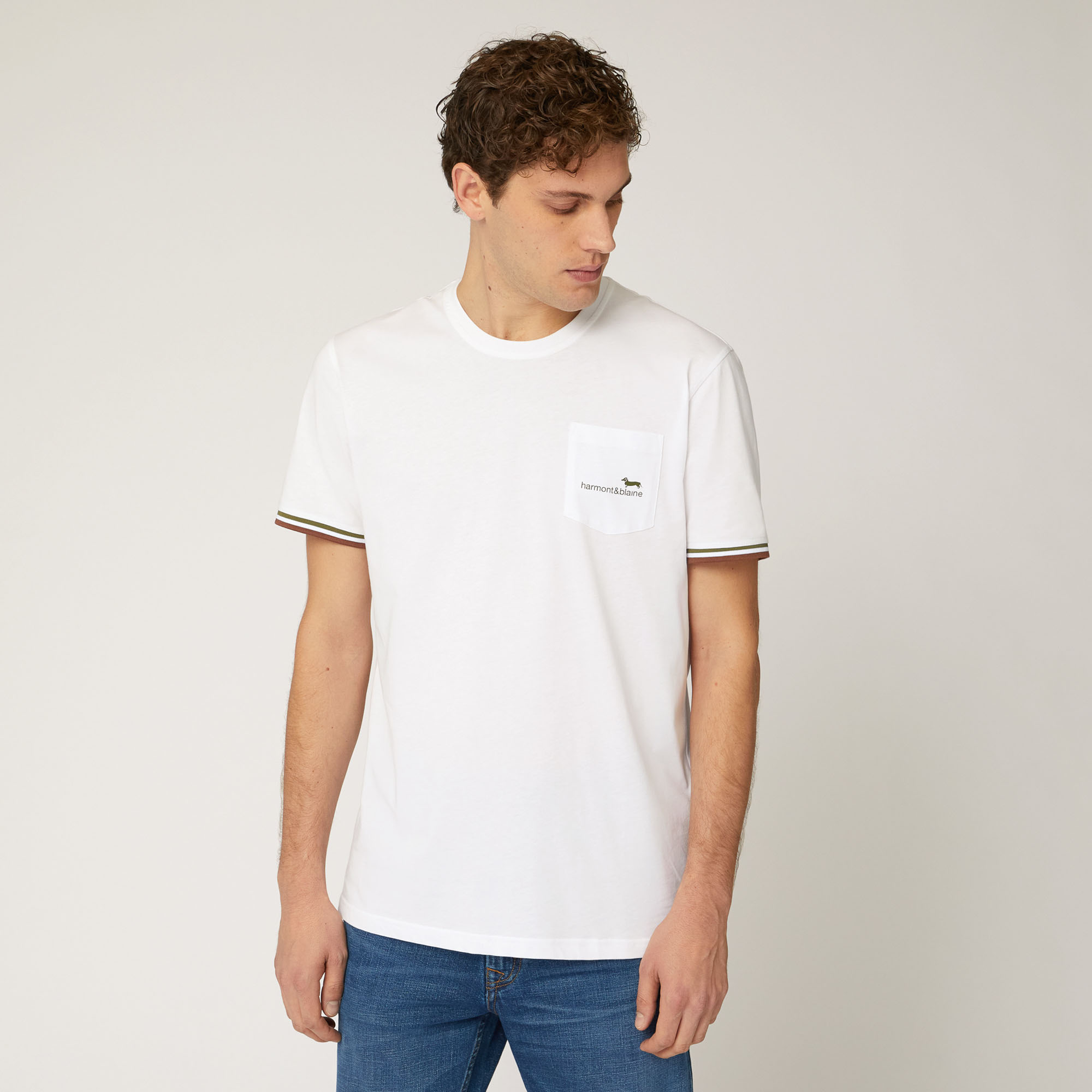 T-Shirt Con Taschino Logato, Bianco, large image number 0