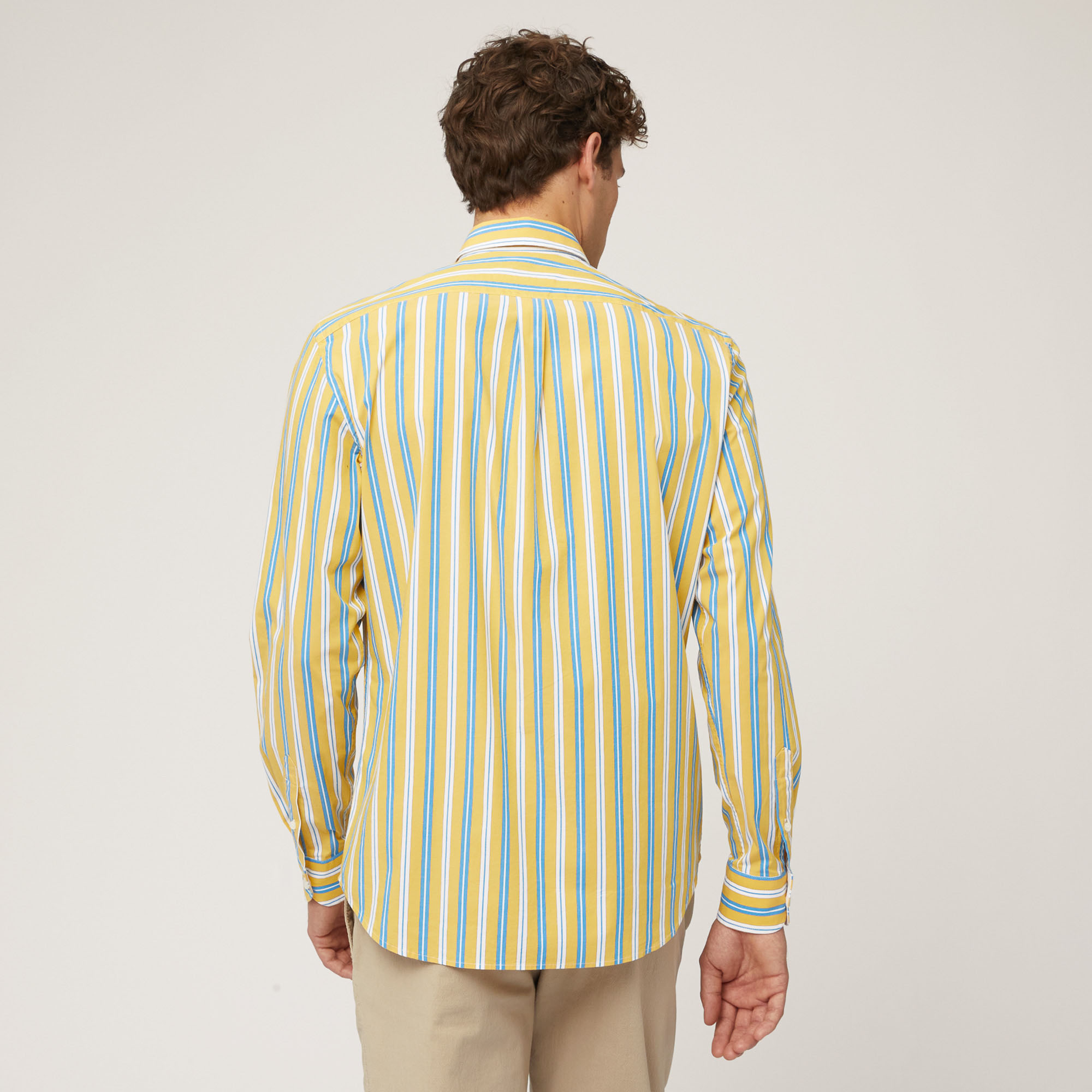 Camicia In Cotone Stretch A Righe Alternate, Oro, large image number 1