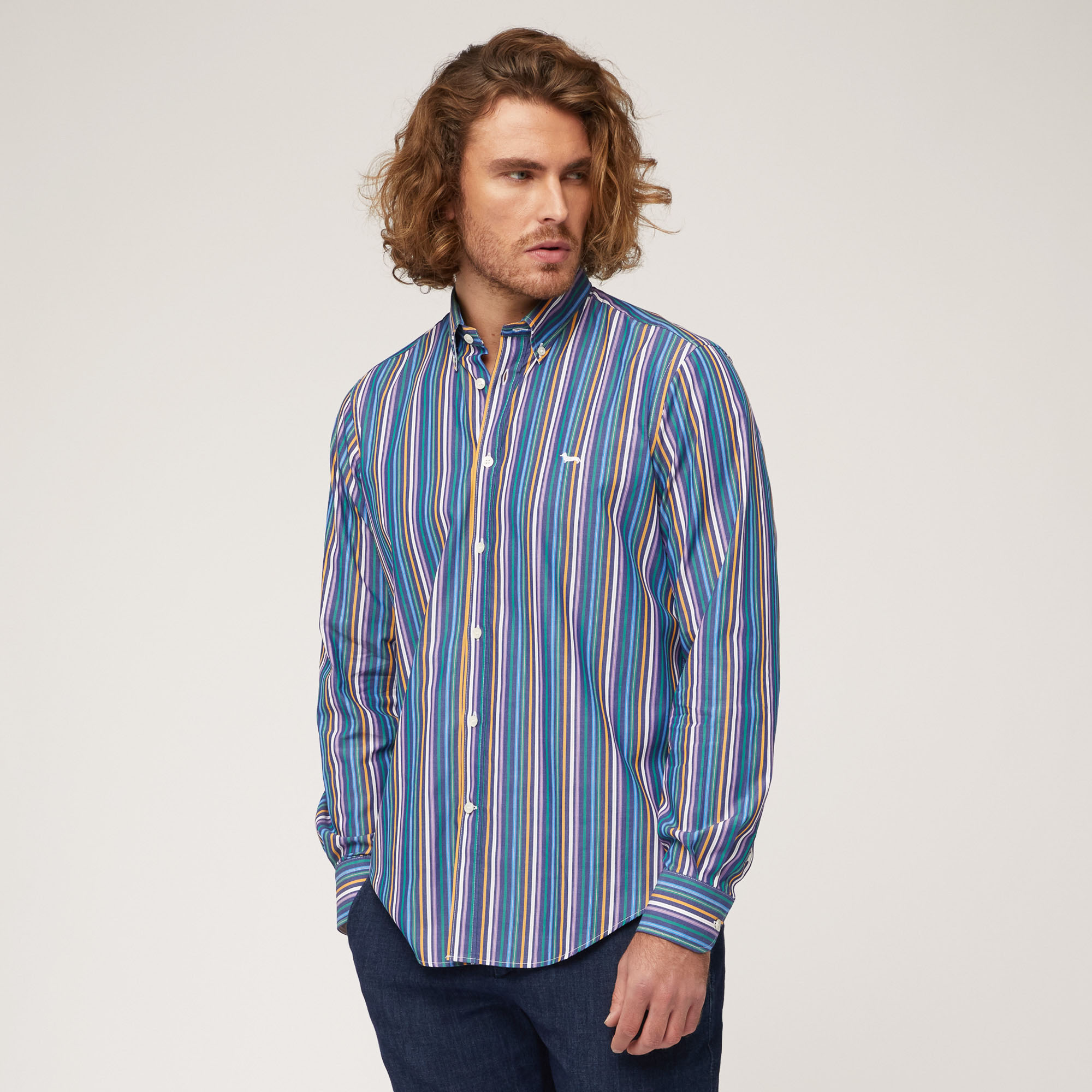 Camicia In Cotone A Righe, Blu Navy, large image number 0