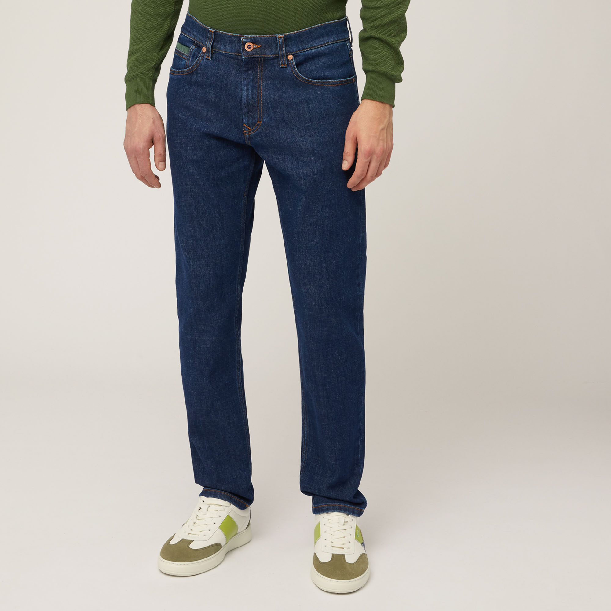 Pantaloni 5 Tasche Con Inserti, Verde Scuro, large image number 0