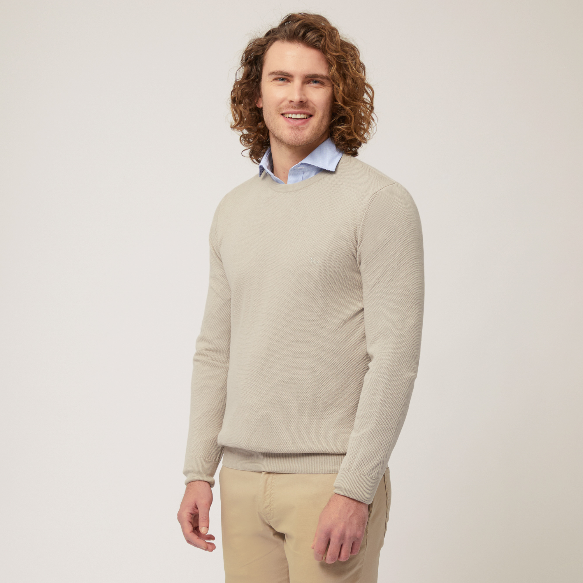 Pullover Girocollo Effetto 3D, Beige, large image number 0