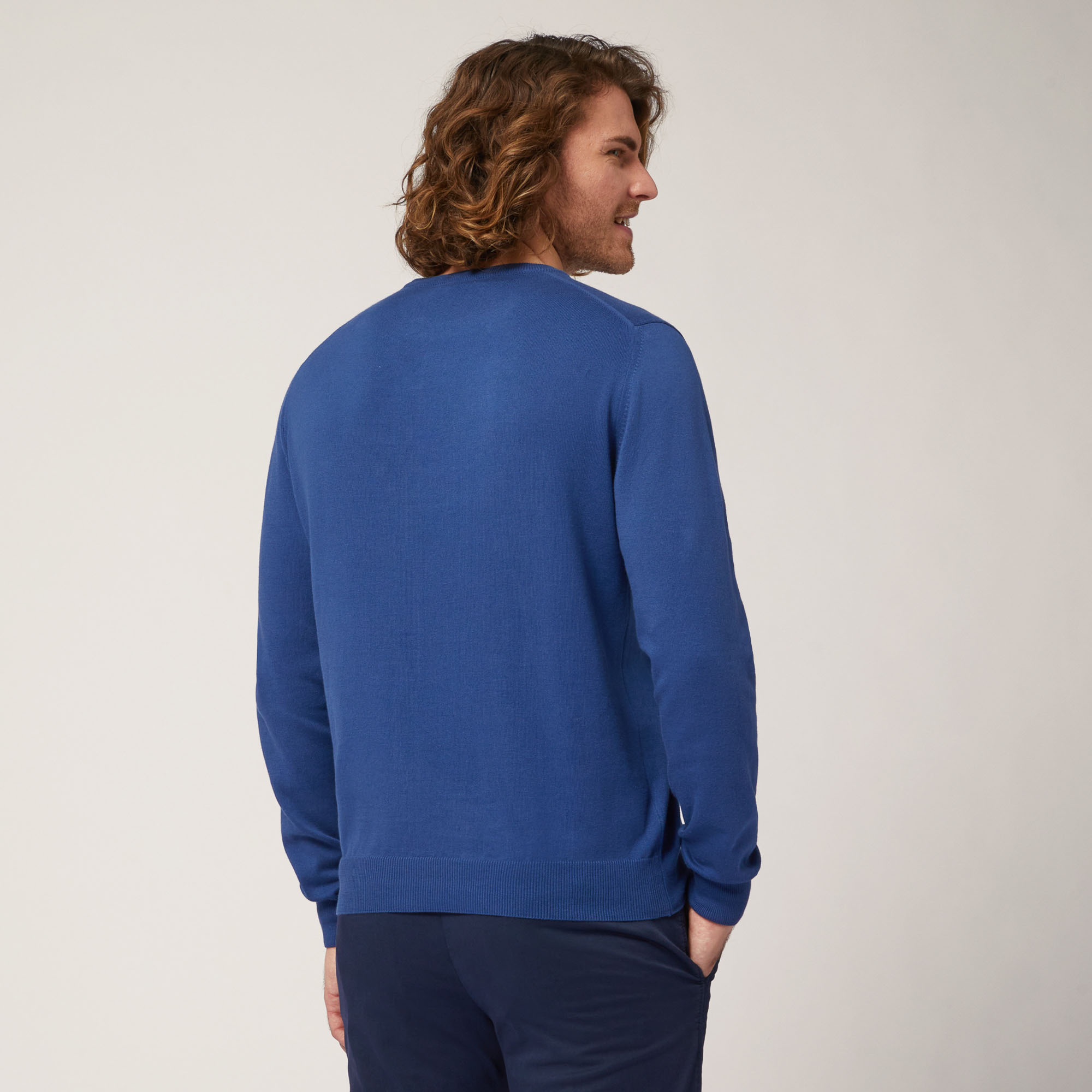 Pullover Girocollo In Cotone, Blu, large image number 1