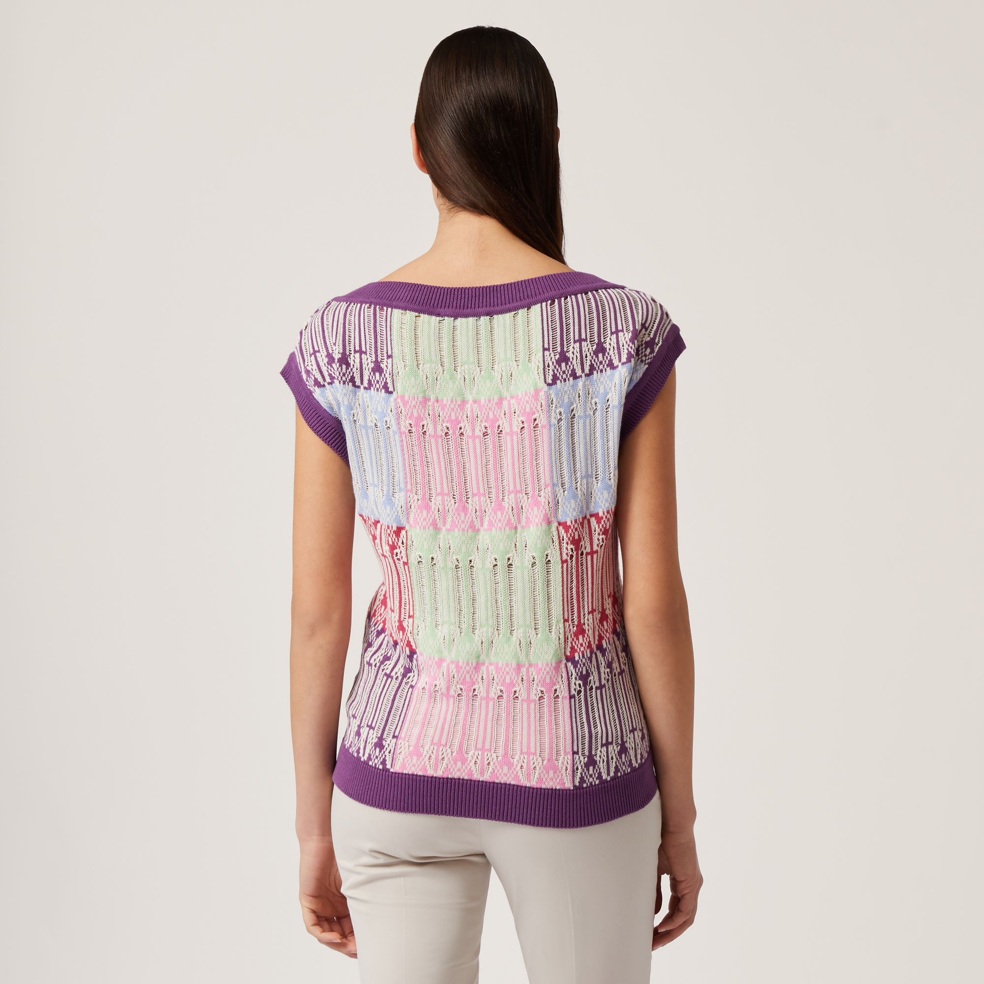 Sleeveless Jacquard Sweater, Violet, large image number 1