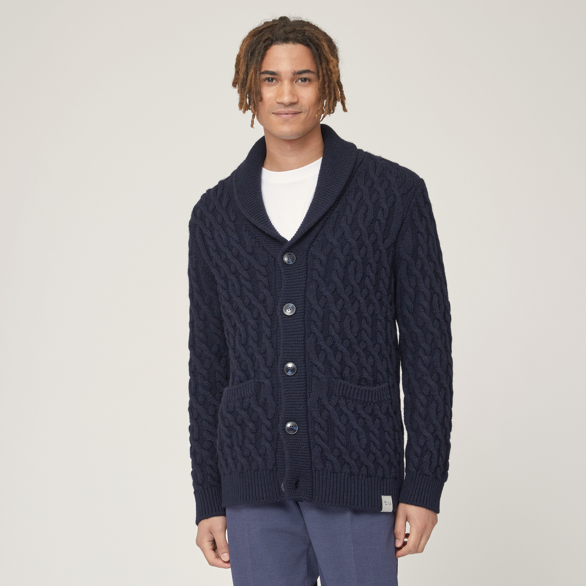 Cardigan with Knitted Buttons, Blue , large image number 0