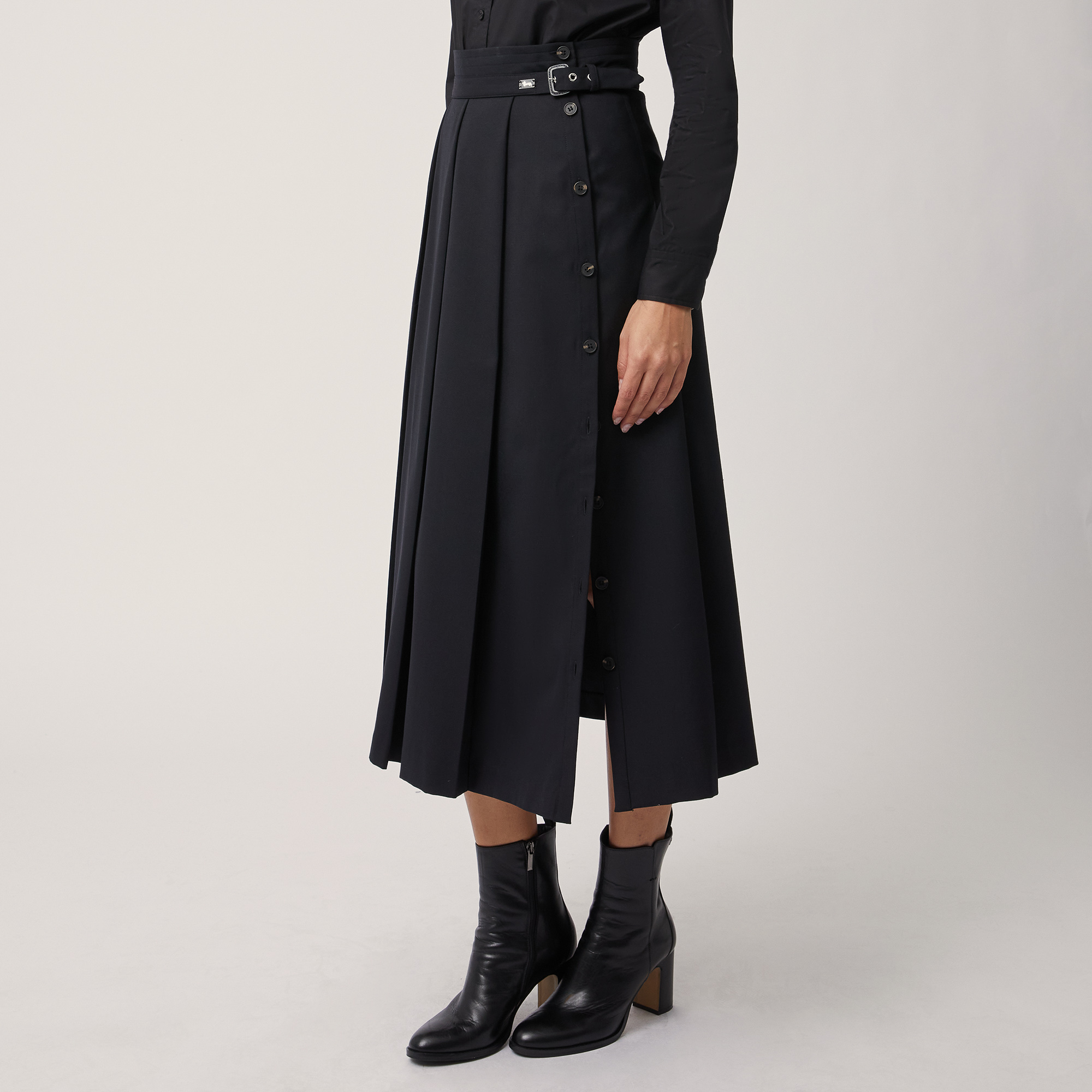 Long Skirt with Maxi Pleats, Black , large image number 0