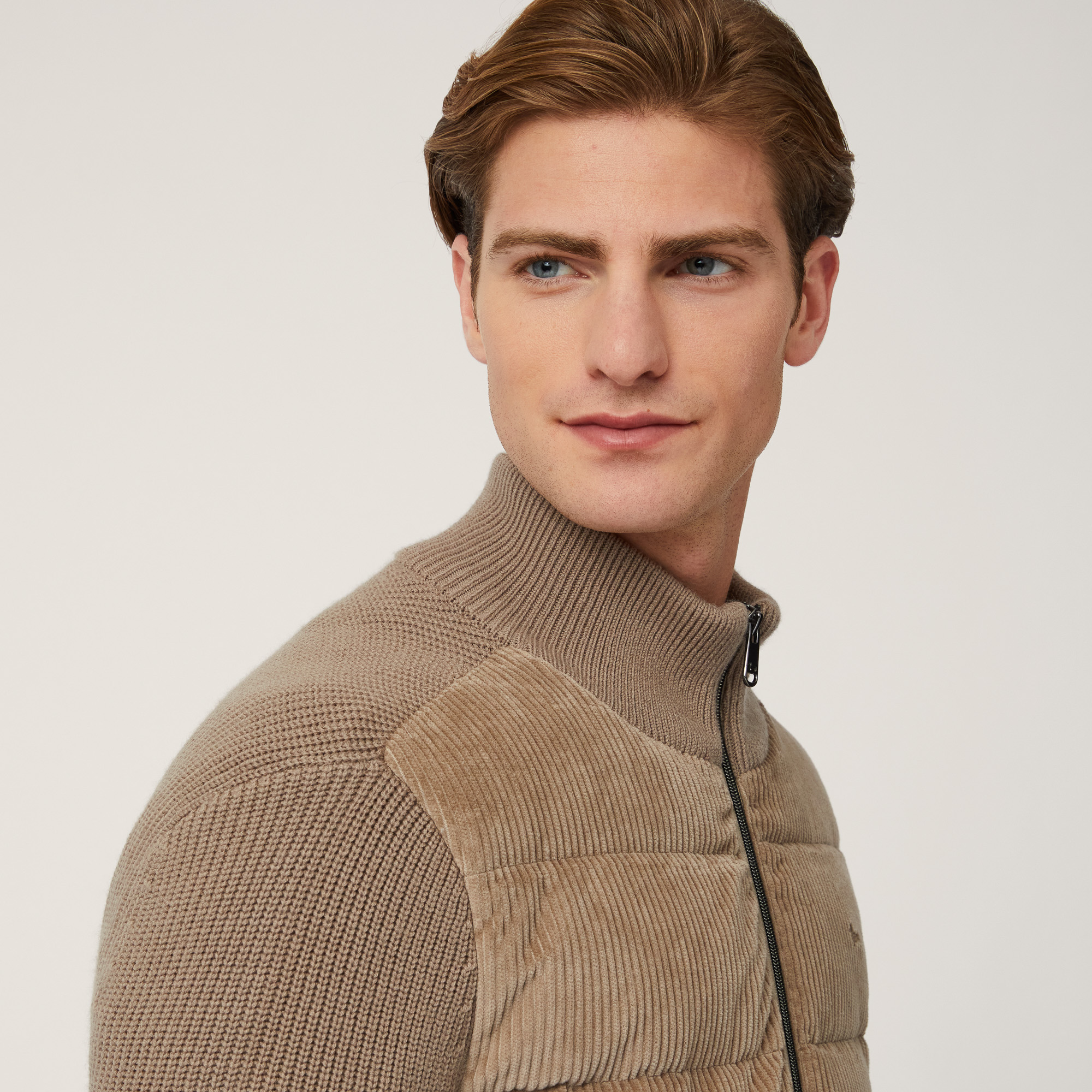 Bomber In Velluto E Maglia, Beige, large image number 2