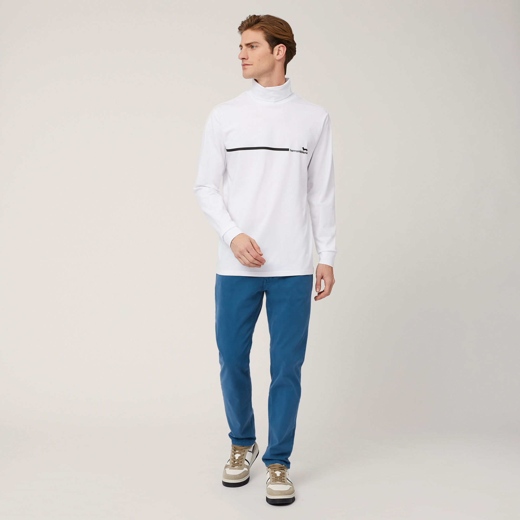 High-Neck Sweater with Logo, White, large image number 3