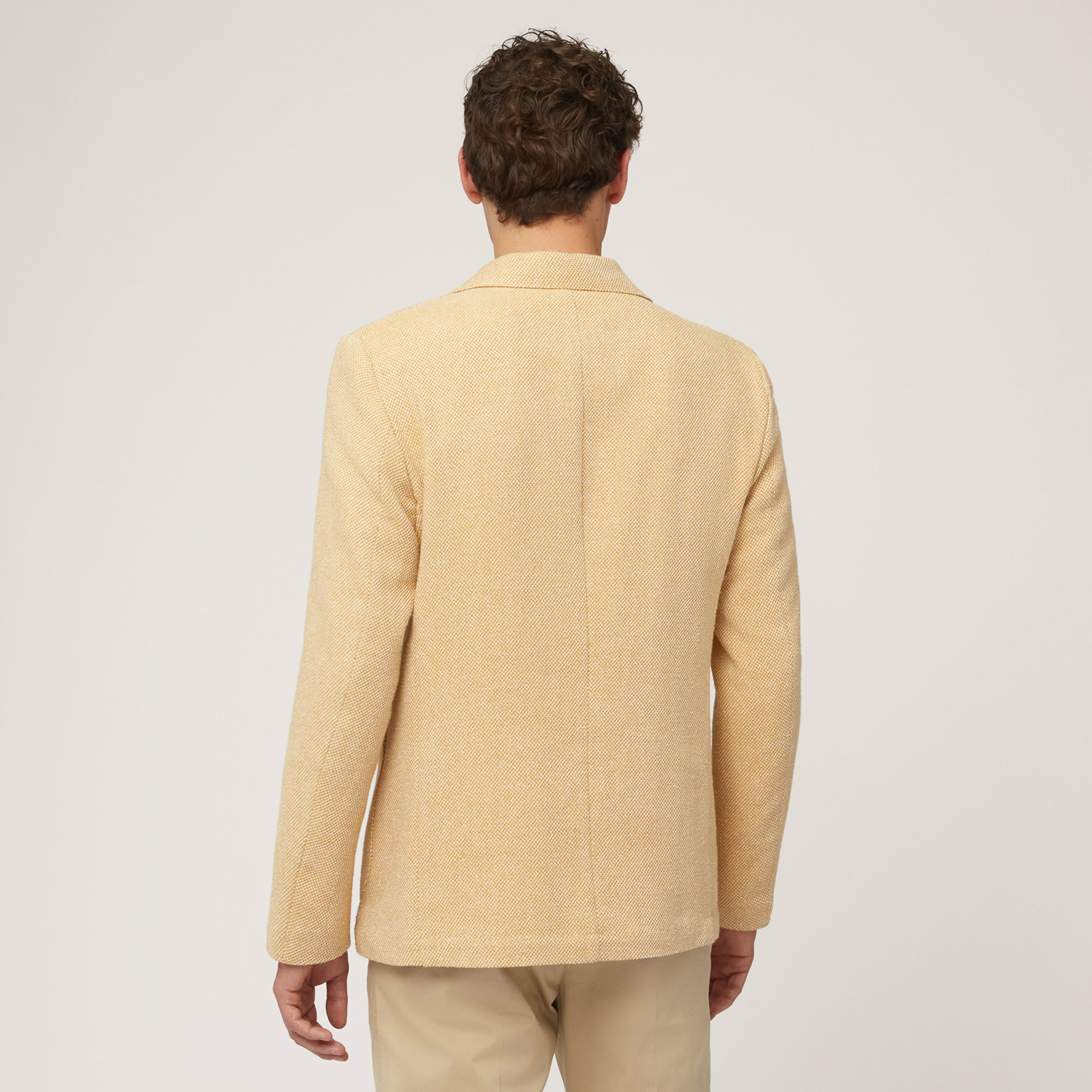 Cotton and Linen Jacket with Pockets and Breast Pocket, Gold, large image number 1