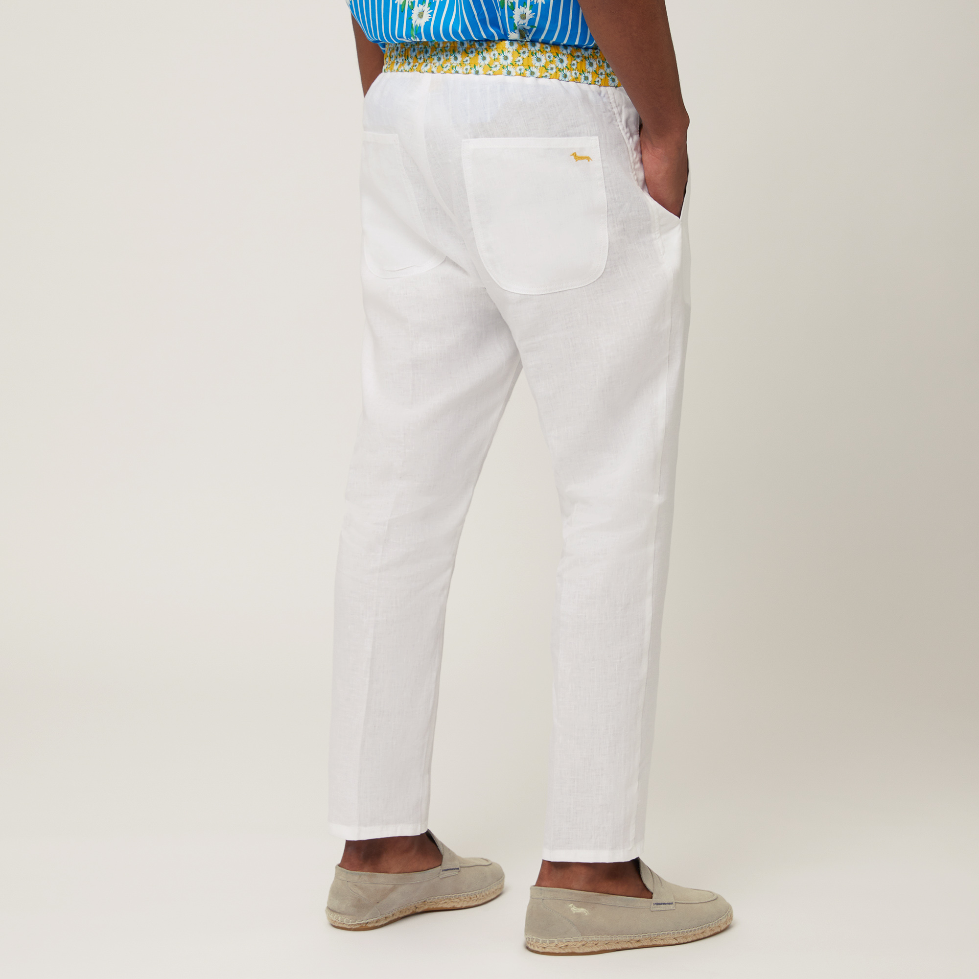 Linen Pants with Daisies, White, large image number 1