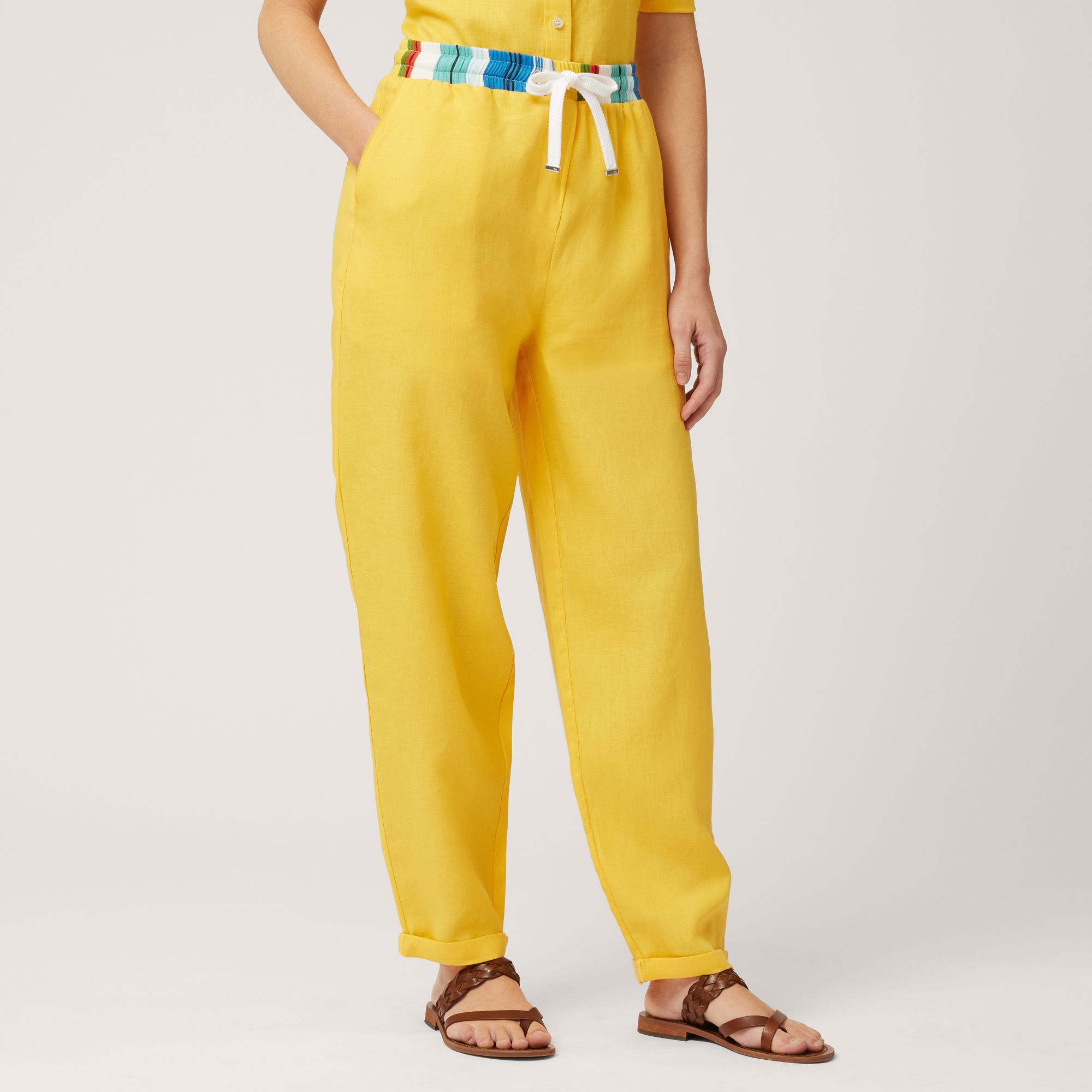 Pants with Printed Waist, Canary Yellow, large image number 0