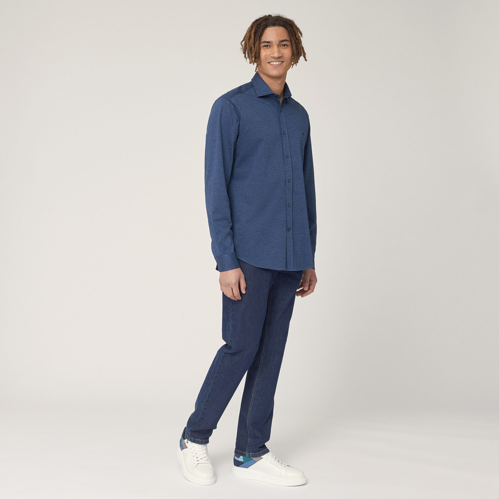 Narrow Cotton Shirt, Blue , large image number 3