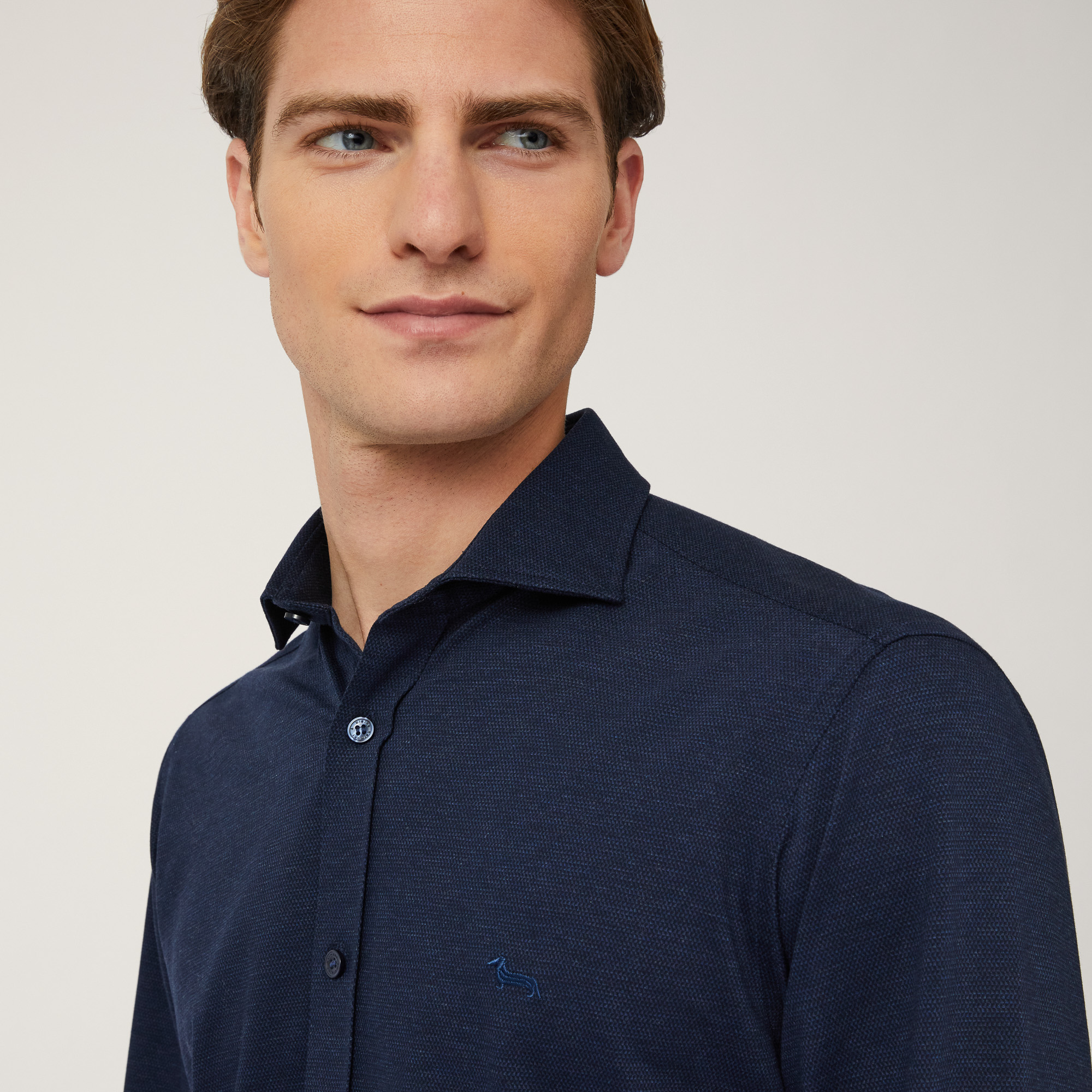 Narrow Plain-Colored Shirt, Blue , large image number 2