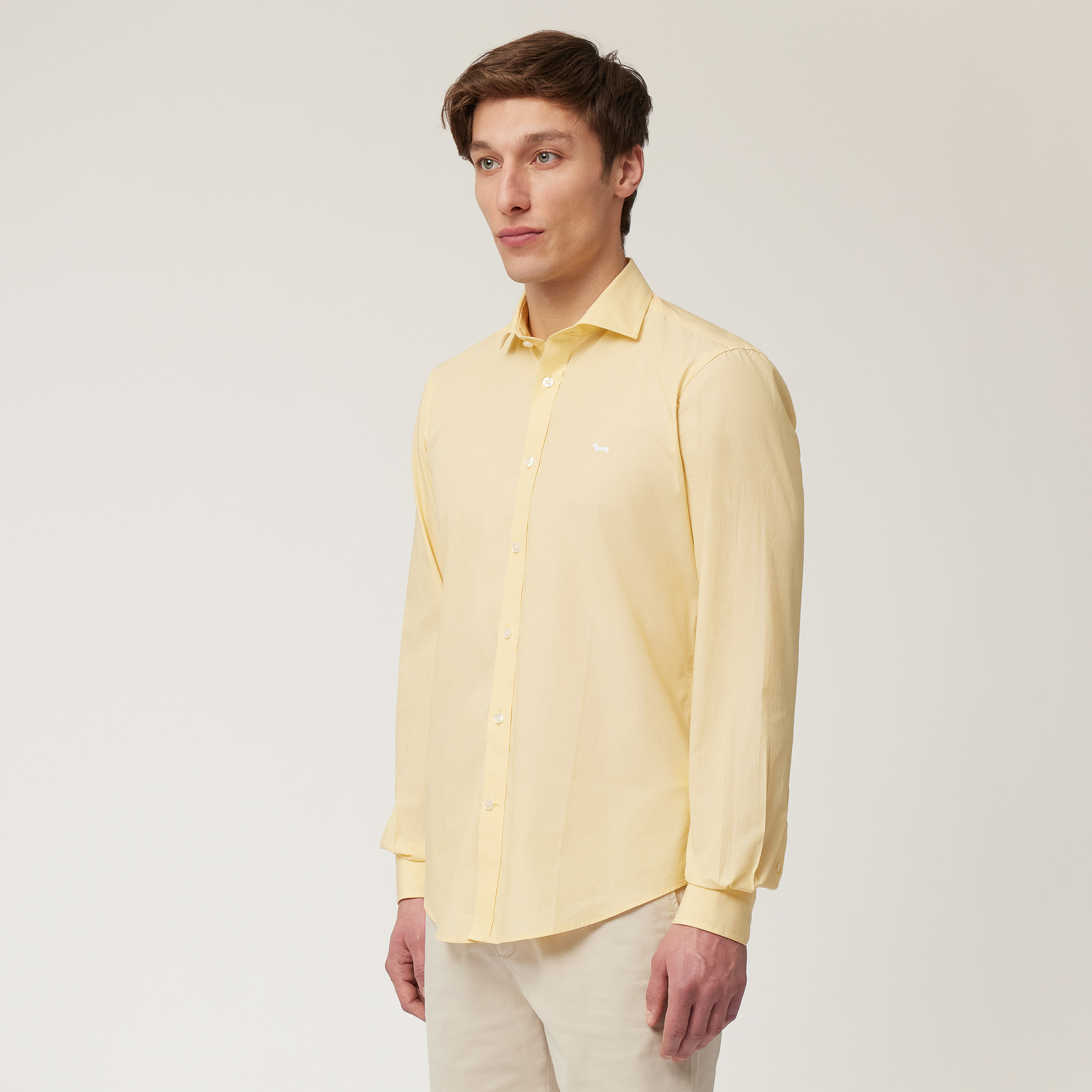 Camicia Narrow In Cotone, Giallo Canarino, large