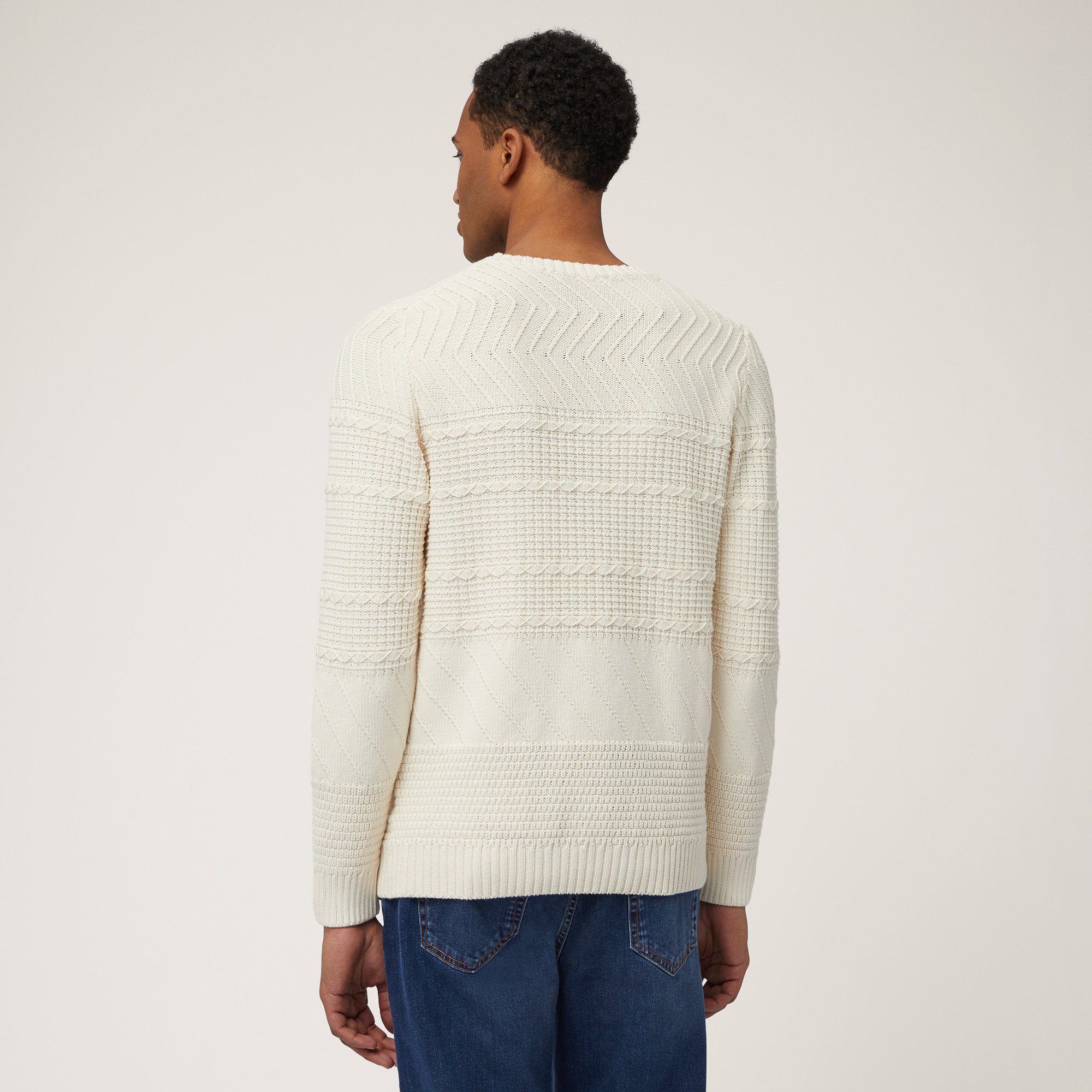 Pullover with Mixed Knit, Creamy White, large image number 1