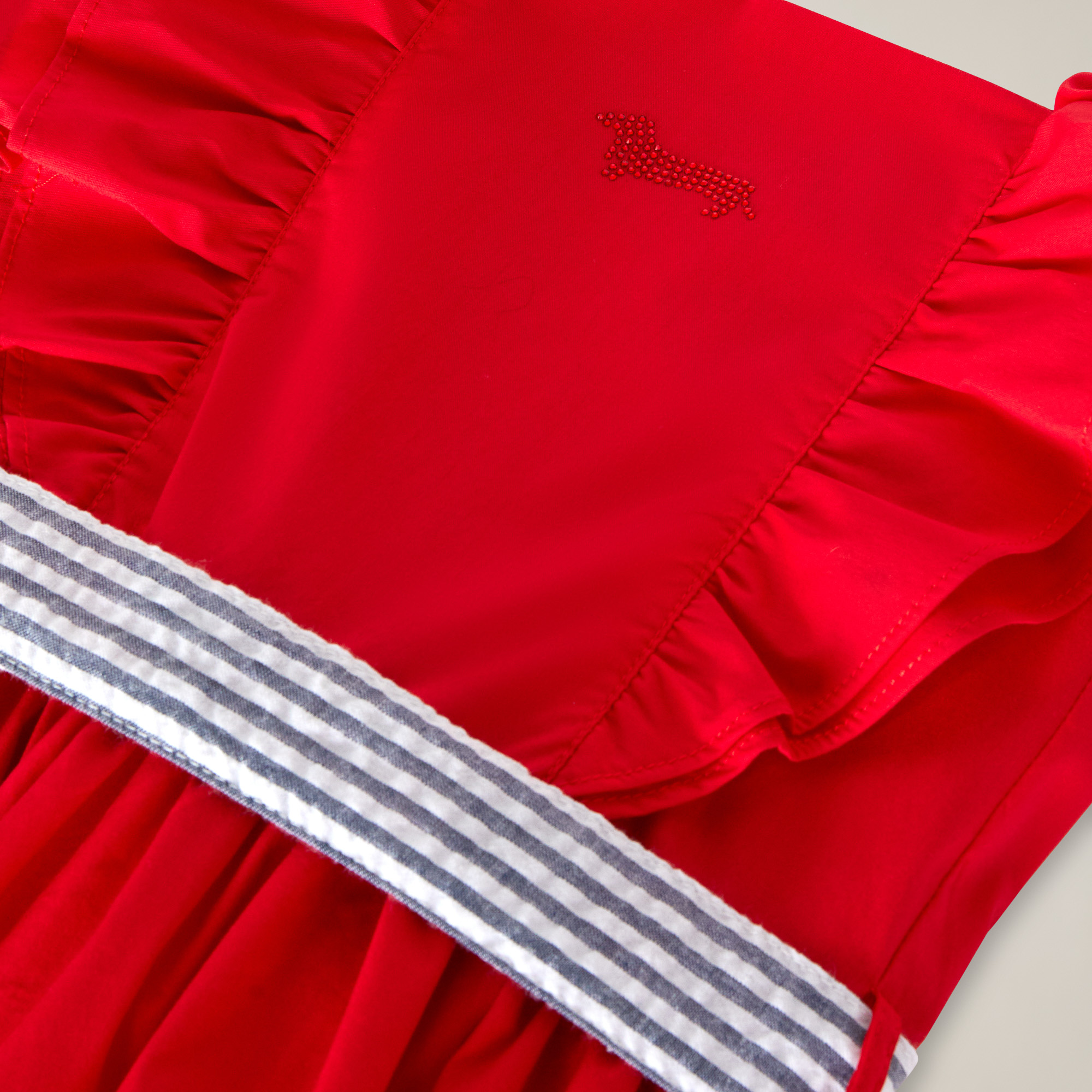 Vestido de popelina elástica con cinturón y teckel de strass, Rojo, large image number 2