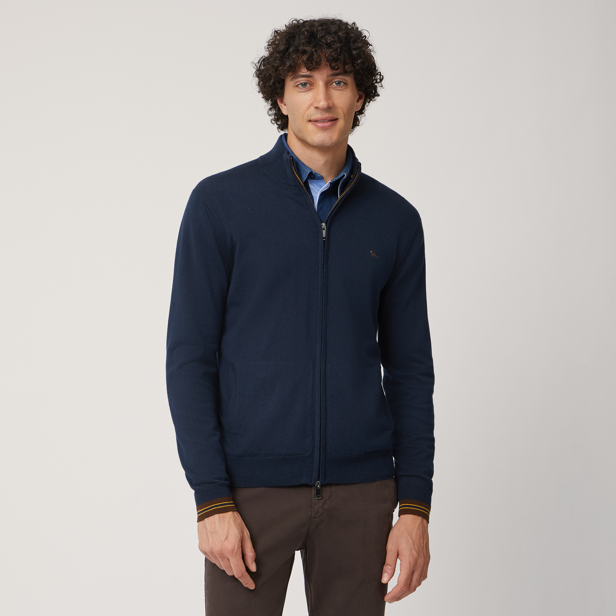 Full-Zip Sweater With Inner Print, Blue , large image number 0