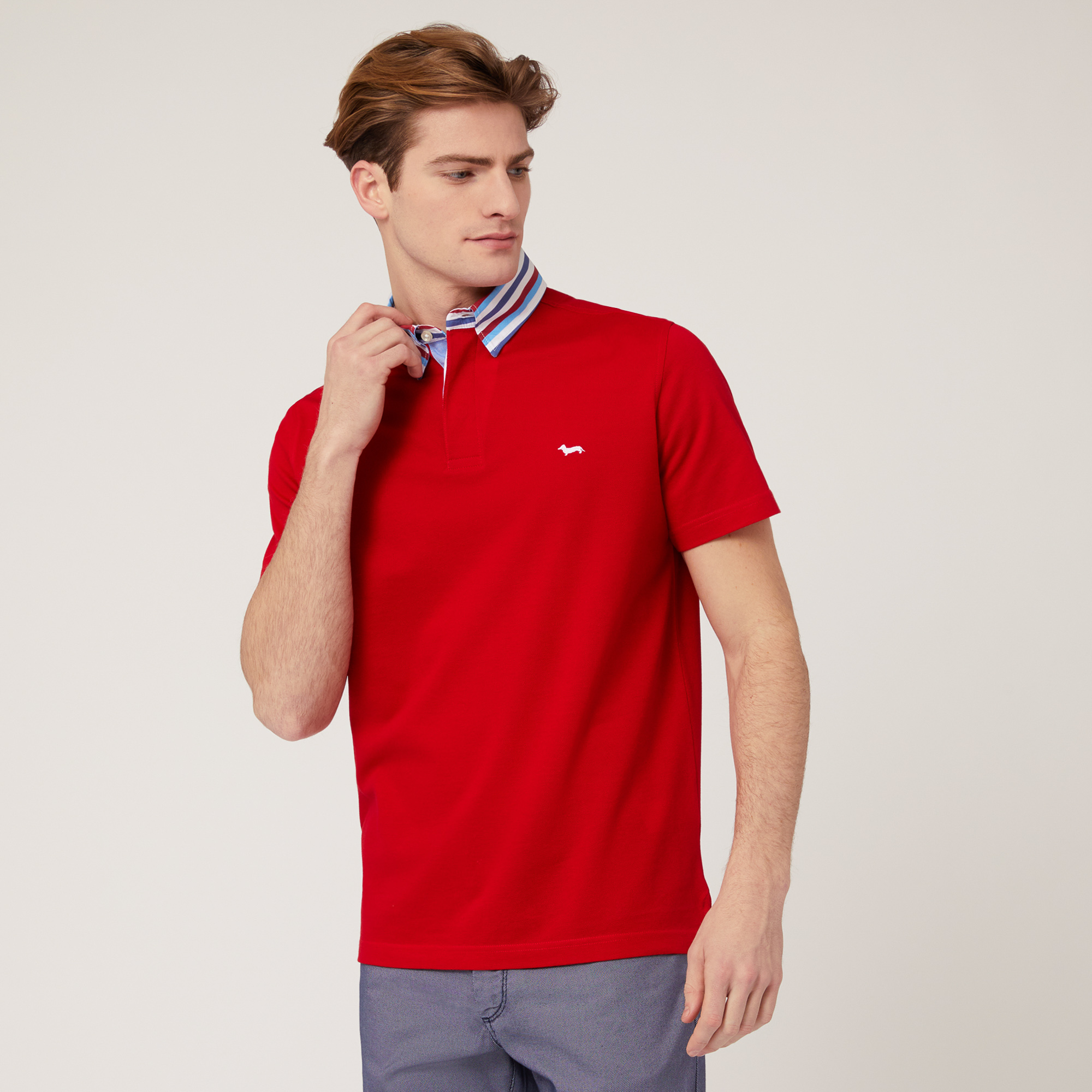 Vietri Polo Shirt with Multicolor Collar, Red, large