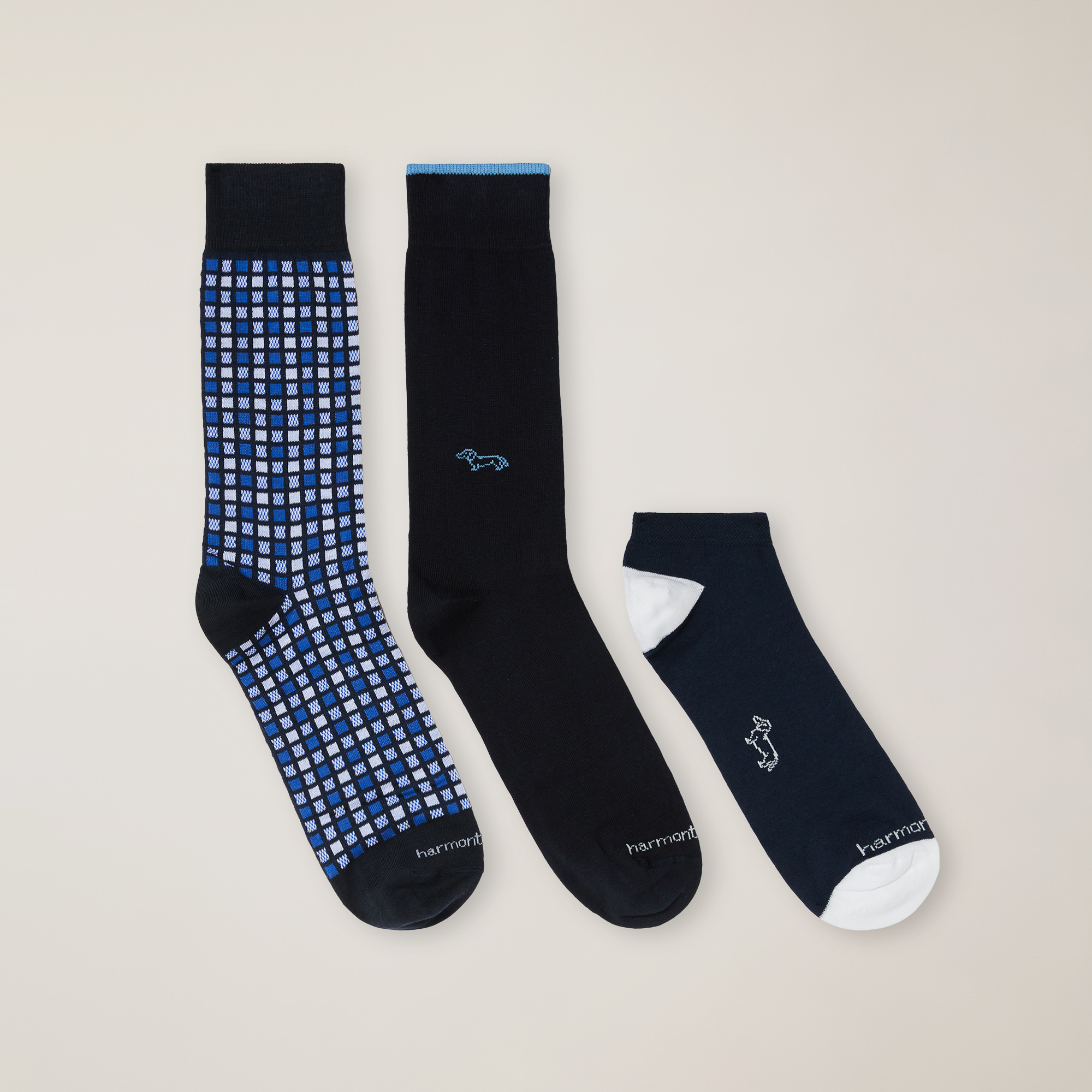 Kit of 3 Mixed Patterned Socks, Navy Blue, large image number 0