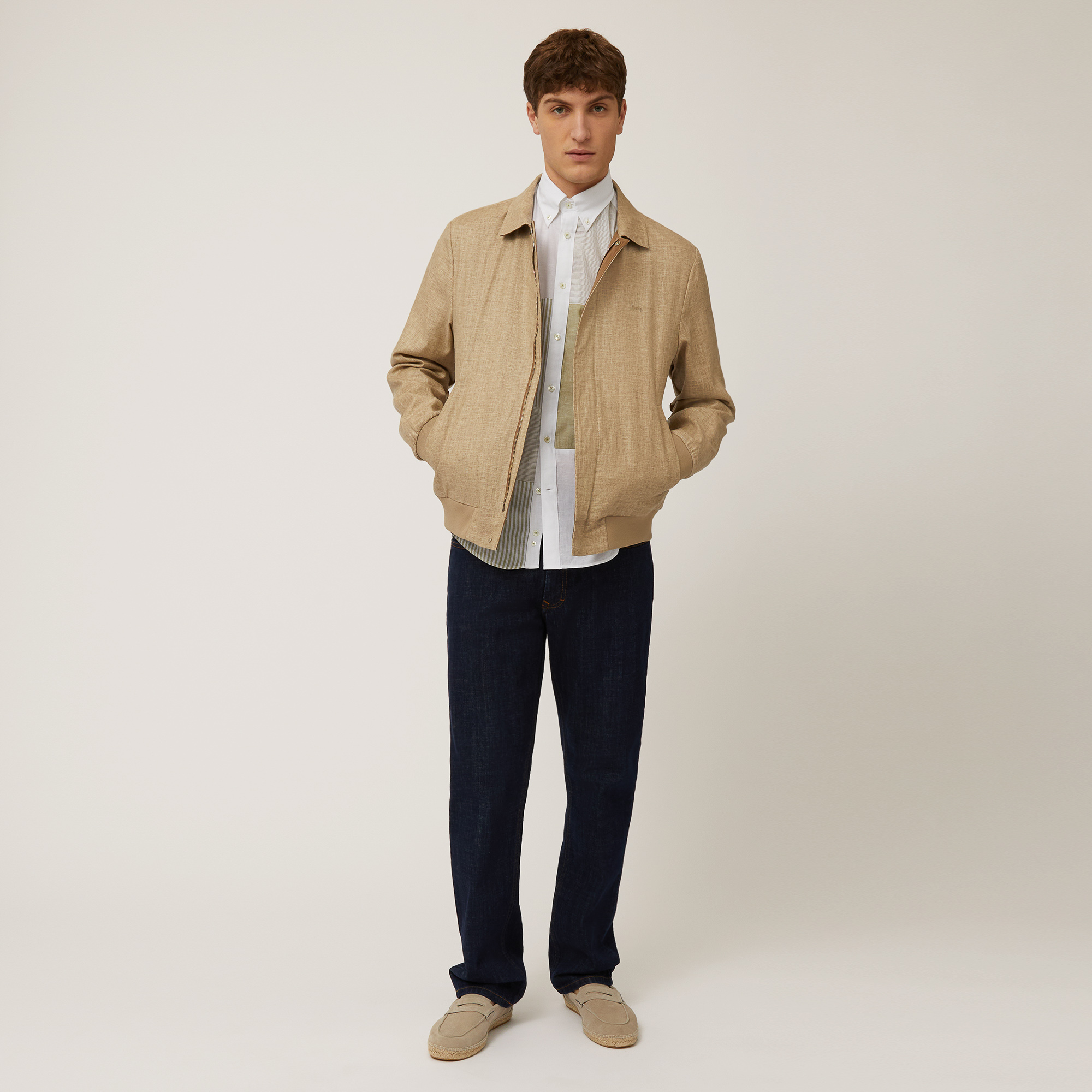 Bomber In Misto Lino, Beige, large image number 3