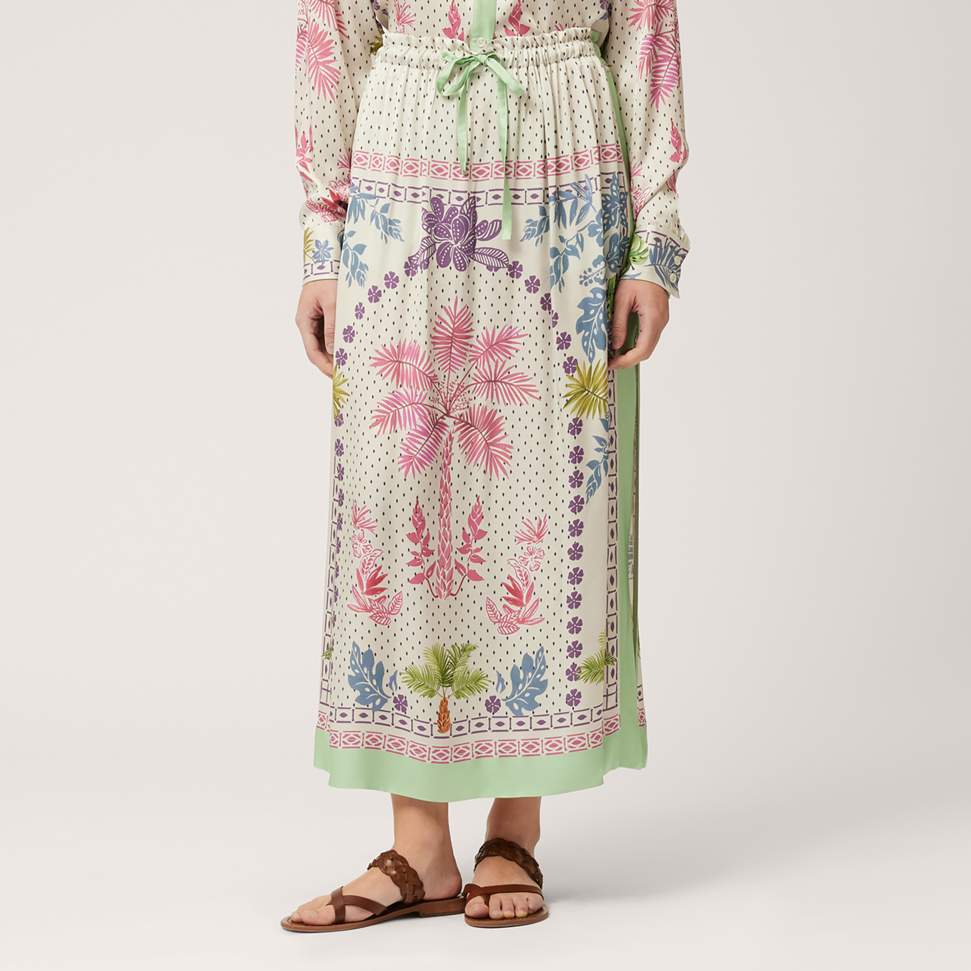 Long Skirt with Print, Light Green, large image number 0