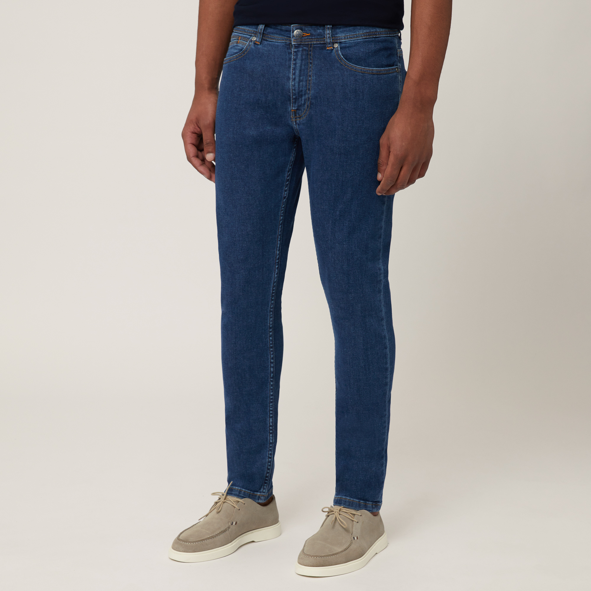 Stretch Denim Five-Pocket Pants, Denim Blue, large image number 0