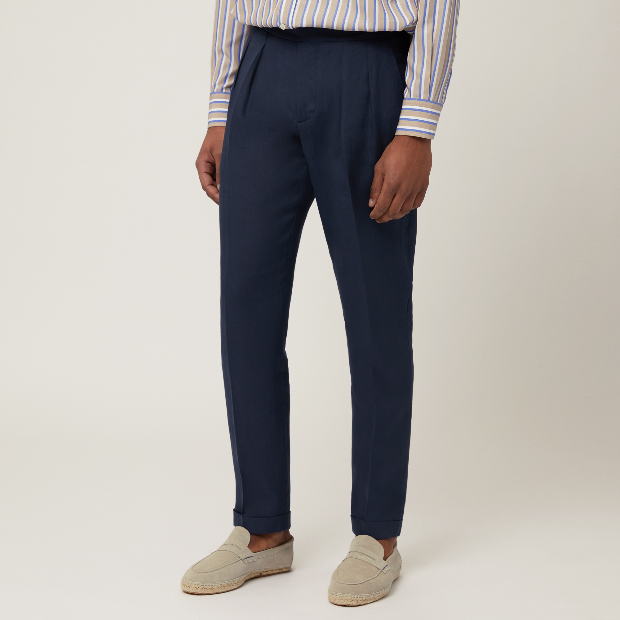 Pantaloni Chino In Lino, Blu Navy, large image number 0