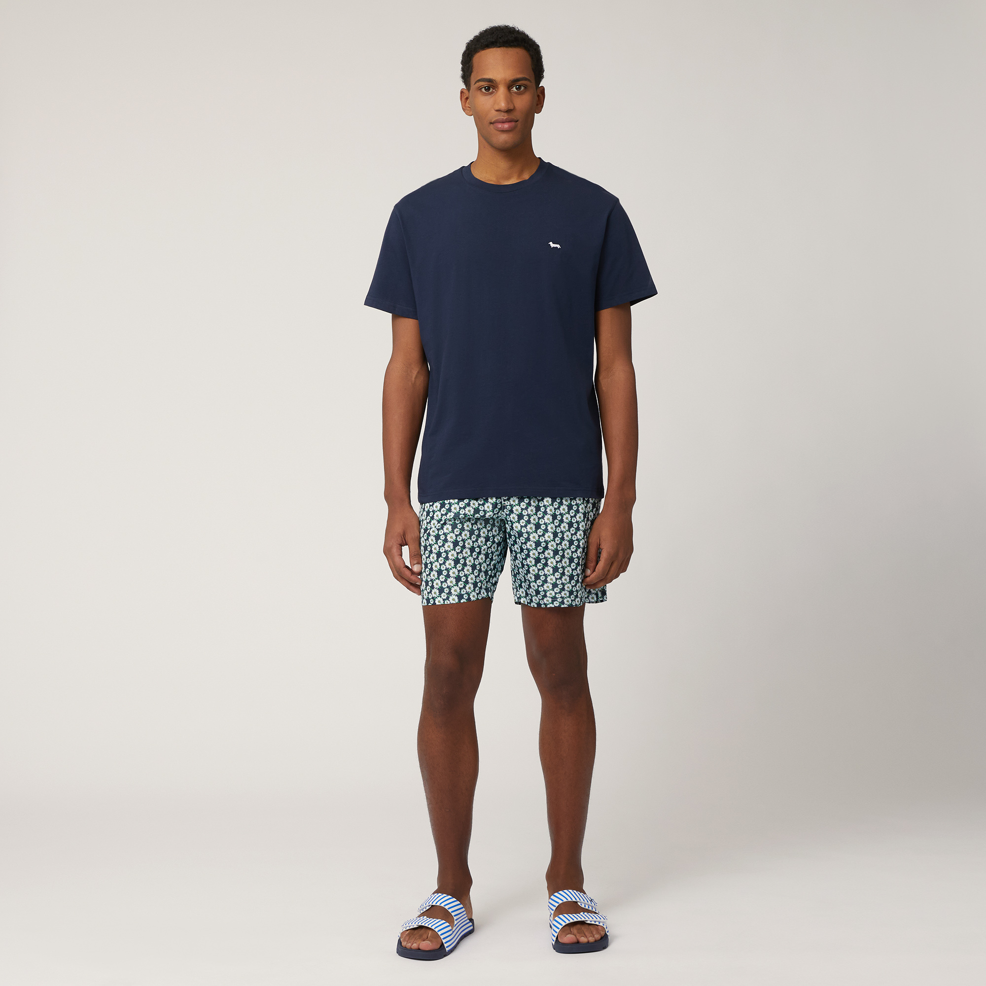 Swim Trunks with Daisies, Navy Blue, large image number 3