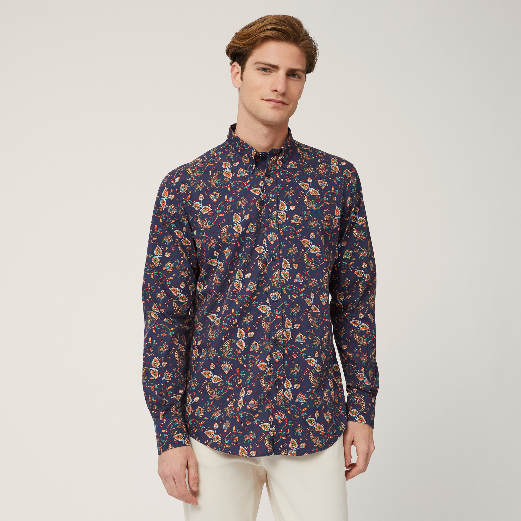 Shirt with All-Over Pattern, Blu, large image number 0