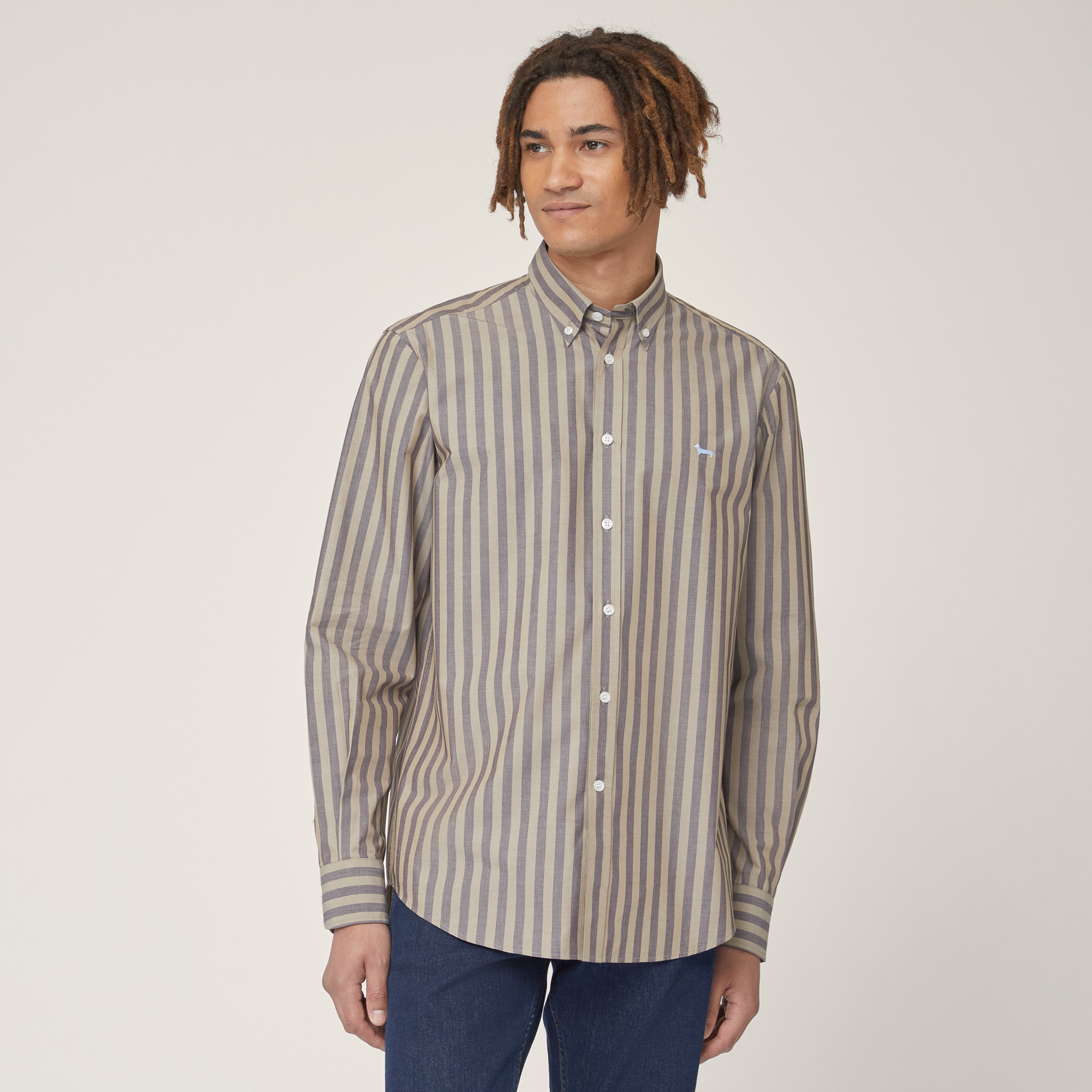 Regular Two-Tone Striped Shirt, Brown, large image number 0