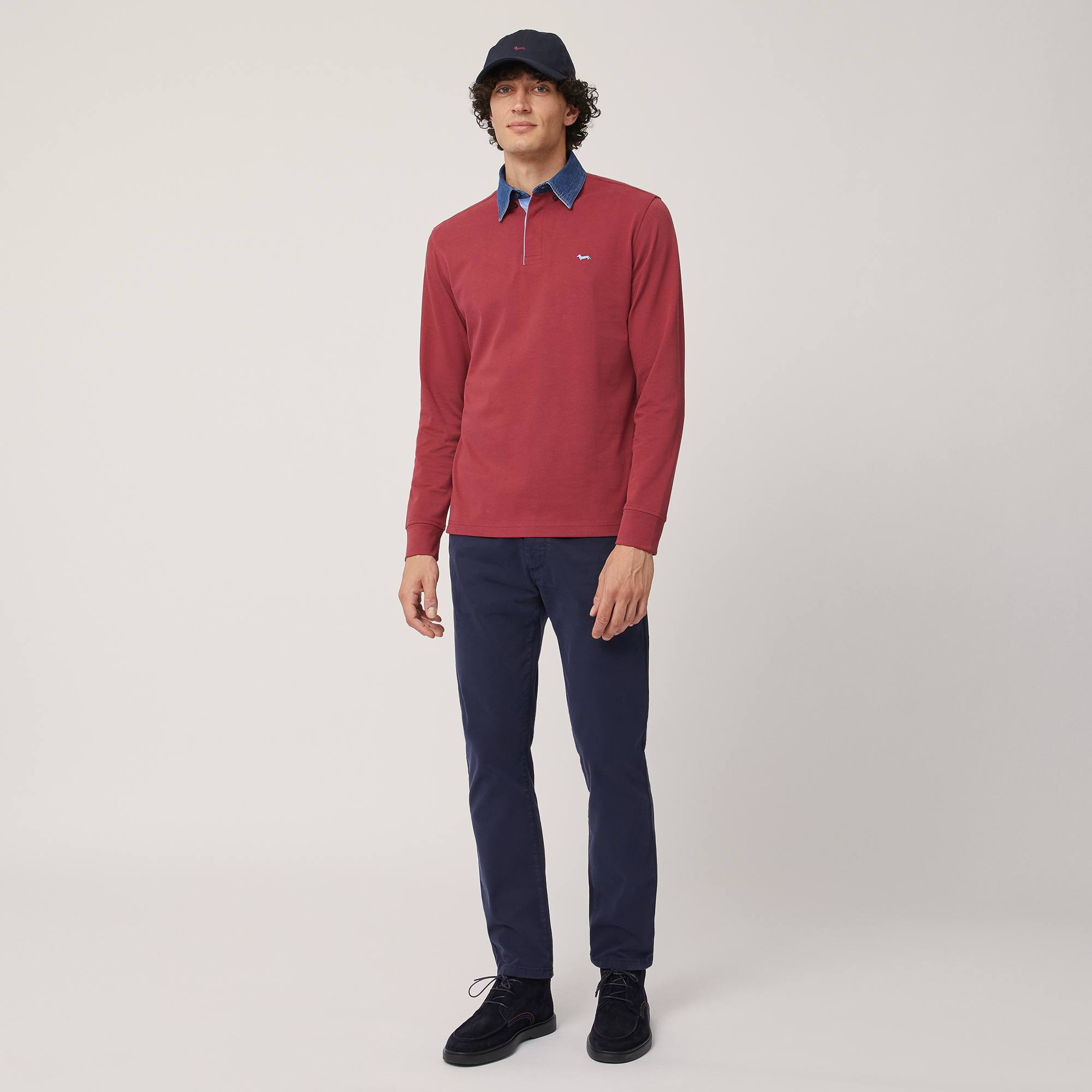 Vietri Polo Shirt with Denim Collar, Red, large image number 3