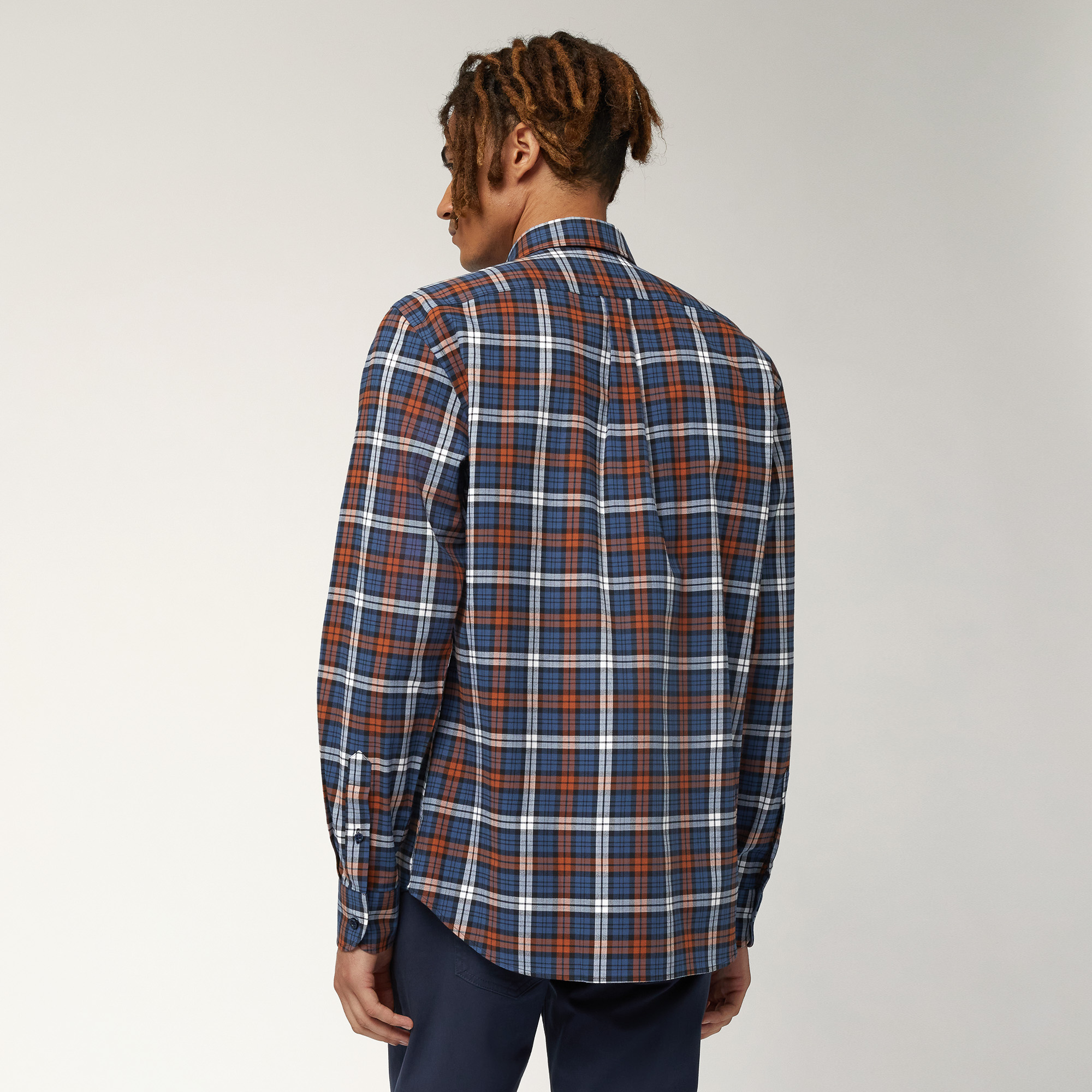 Cotton Plaid Shirt, Orange, large image number 1