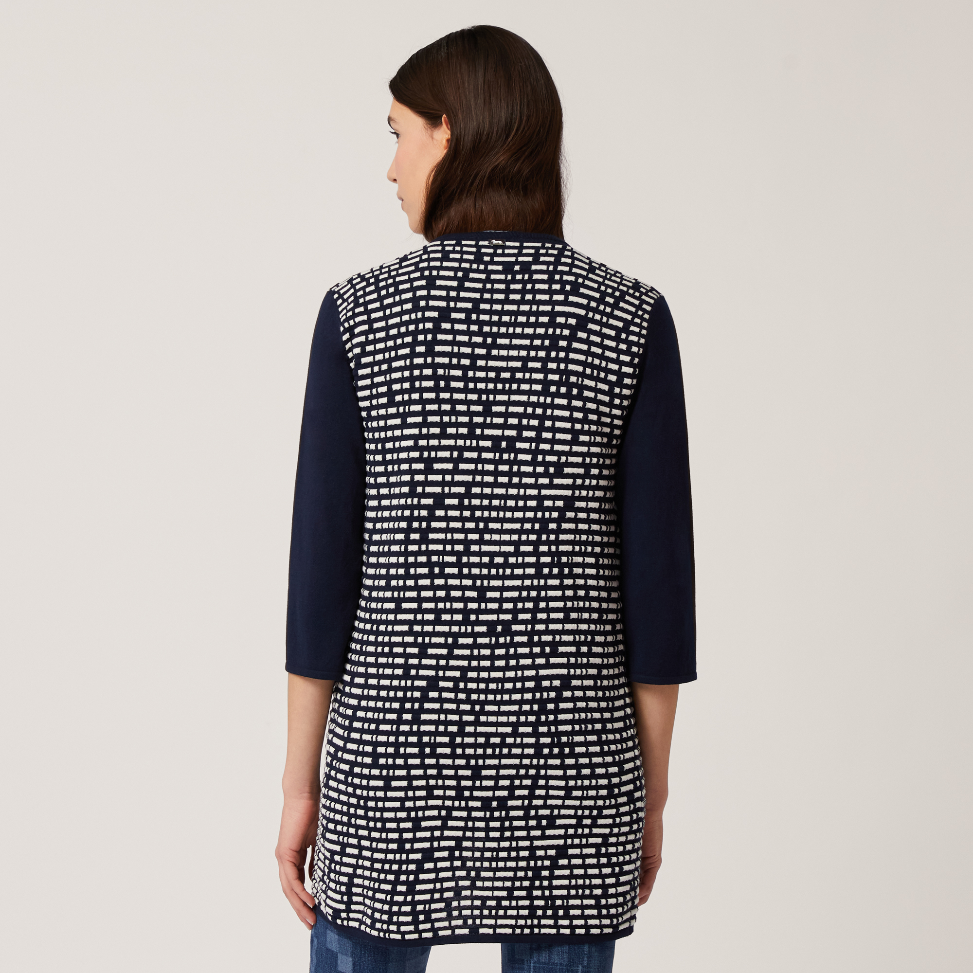 Cardigan Bicolor Misto Cotone, Blu Navy, large image number 1