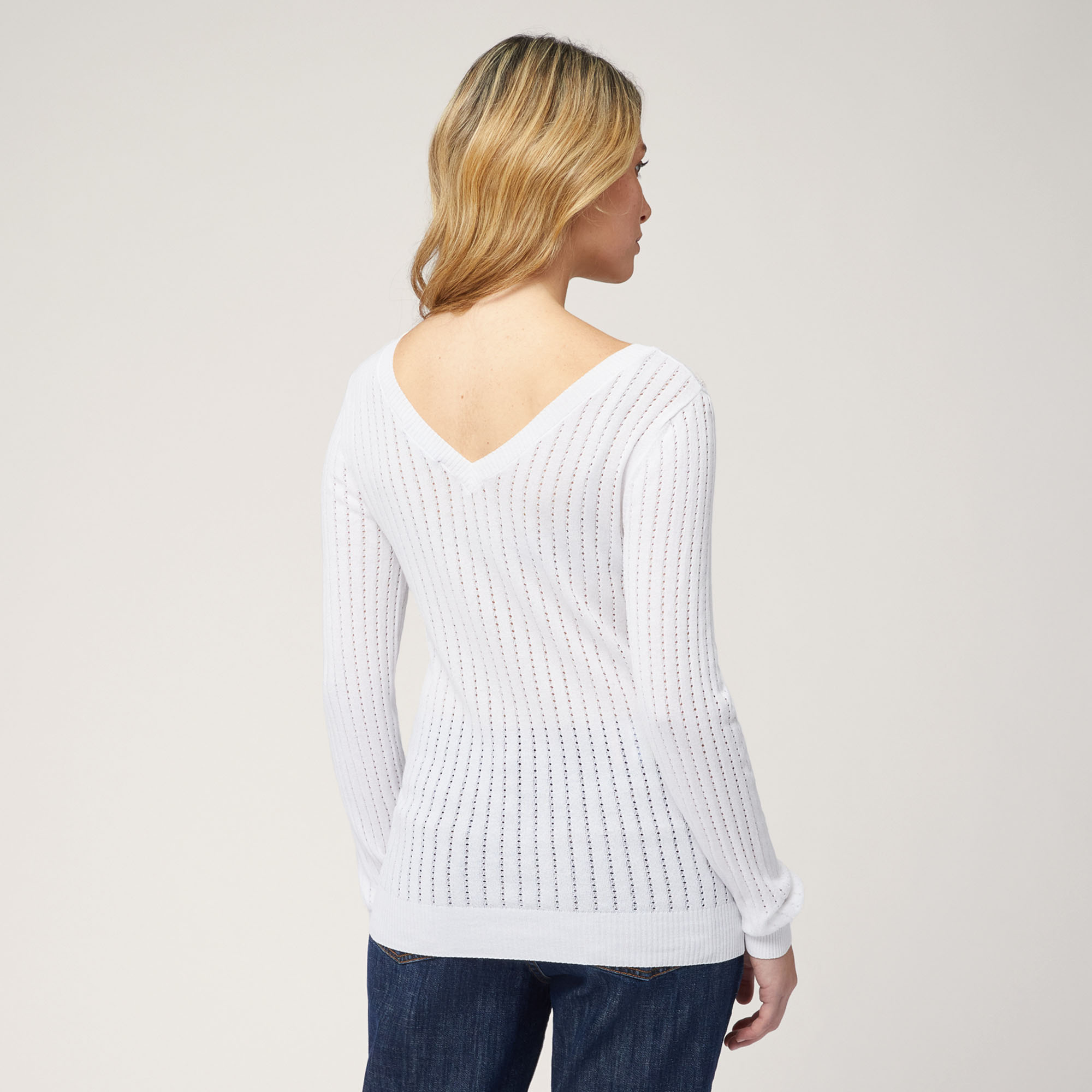 Mixed Stitch Sweater, White, large image number 1